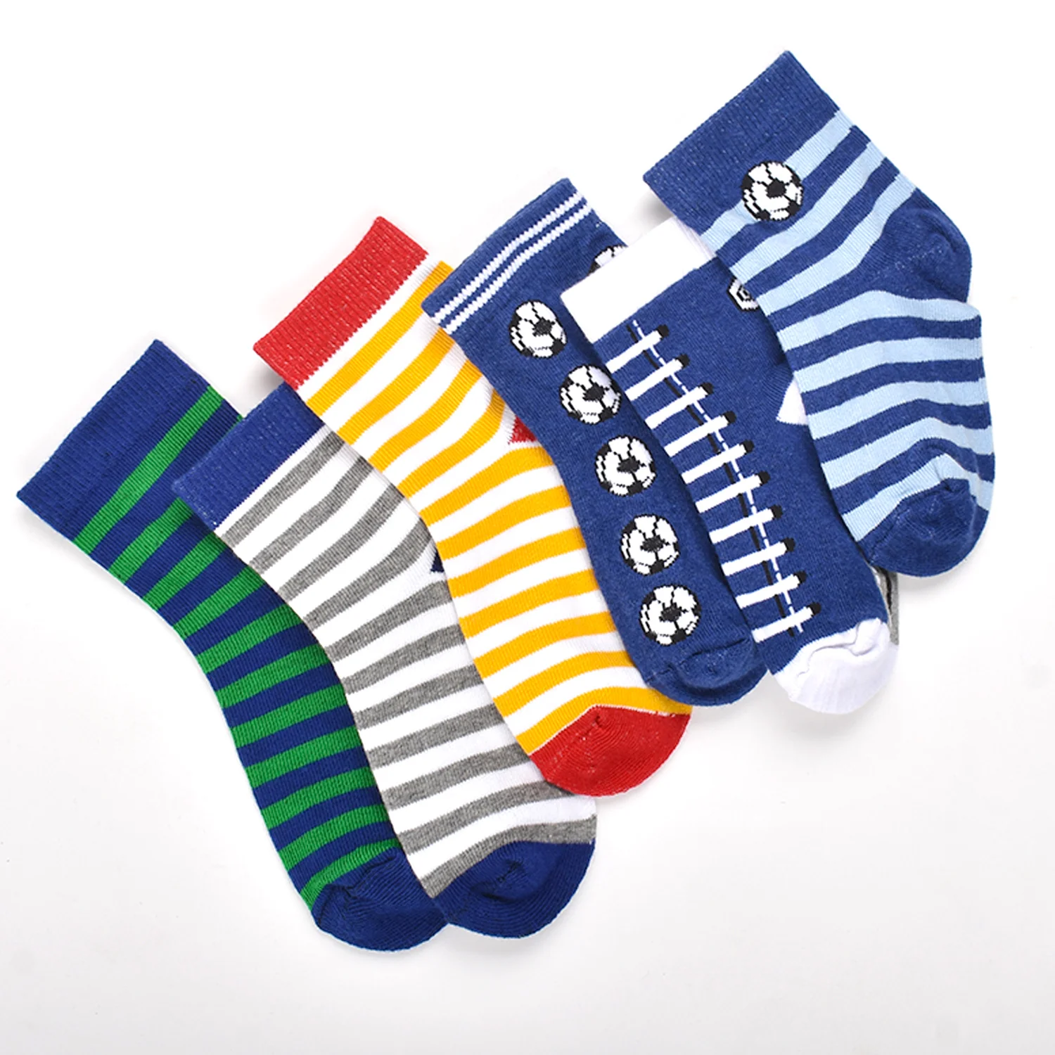 Footprints Super Soft Organic Cotton Kids Socks-Blue Baseball & Stripes |12-24 Months | Pack of 6 - Image 2