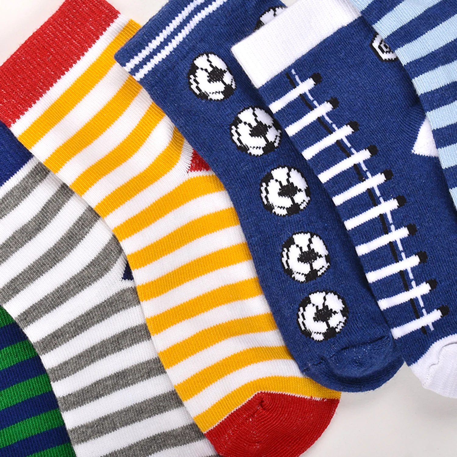 Footprints Super Soft Organic Cotton Kids Socks-Blue Baseball & Stripes |12-24 Months | Pack of 6 - Image 3