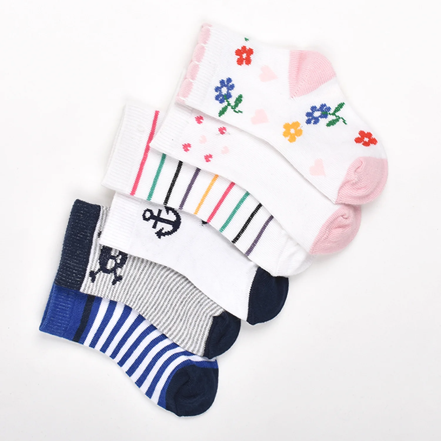 Footprints Super Soft Organic Cotton Kids Socks | Flower & Anchor | 6-12 Months | Pack of 6 - Image 2