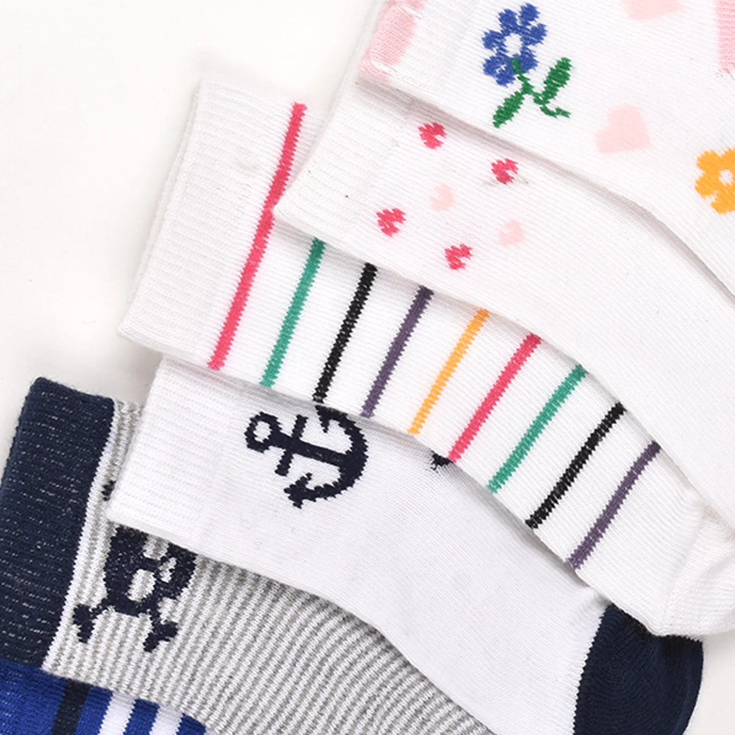 Footprints Super Soft Organic Cotton Kids Socks | Flower & Anchor | 6-12 Months | Pack of 6 - Image 3