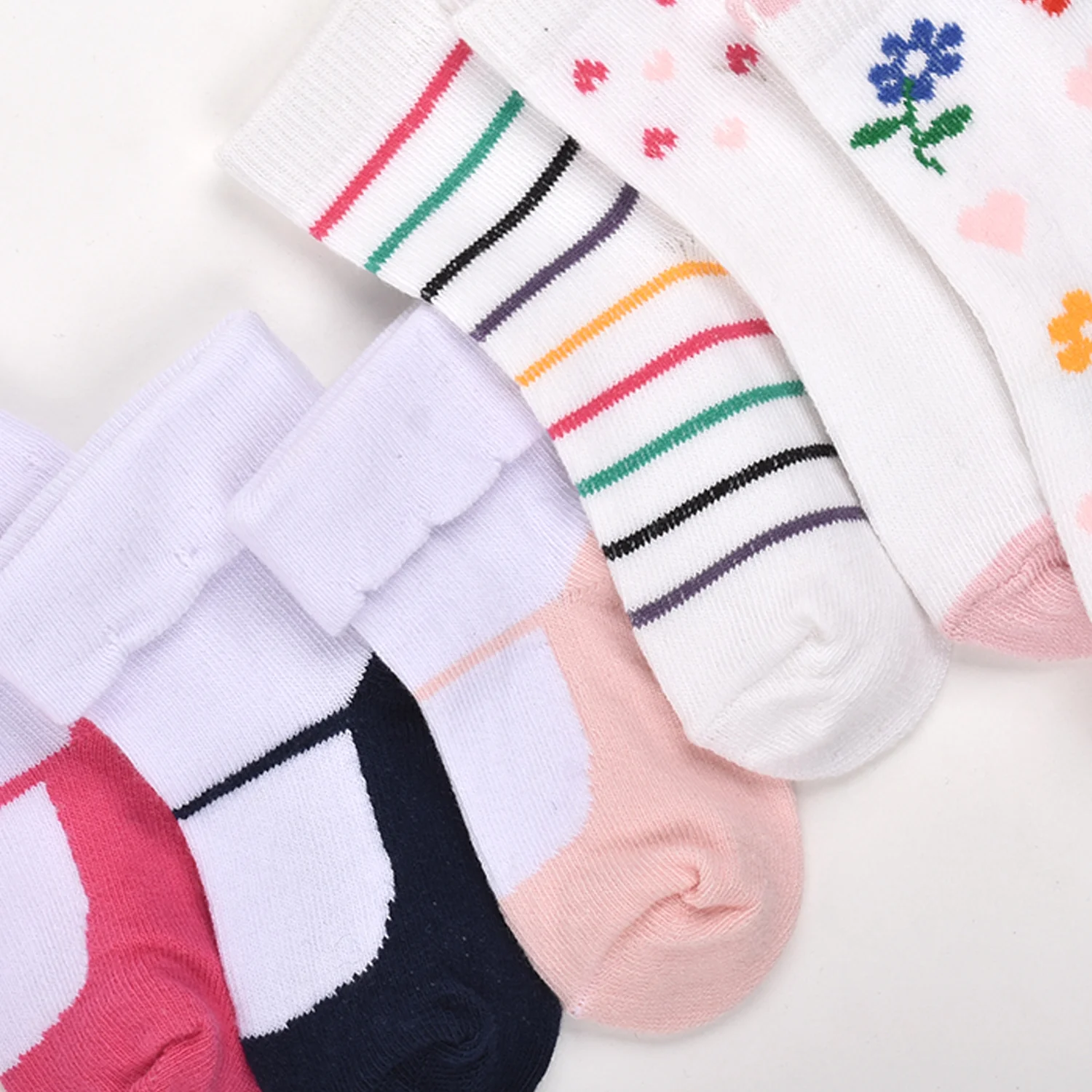 Footprints Super Soft Organic Cotton Kids Socks | Fold & Flower | 6-12 Months | Pack of 6 - Image 2
