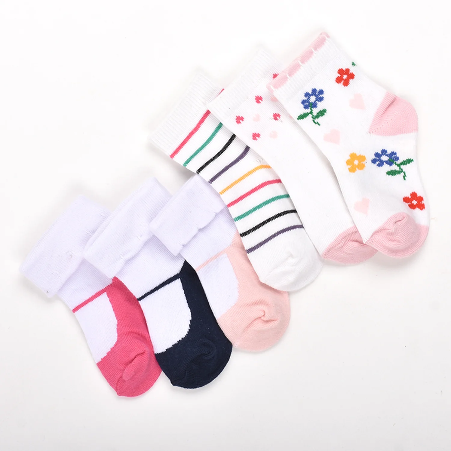 Footprints Super Soft Organic Cotton Kids Socks | Fold & Flower | 6-12 Months | Pack of 6 - Image 3