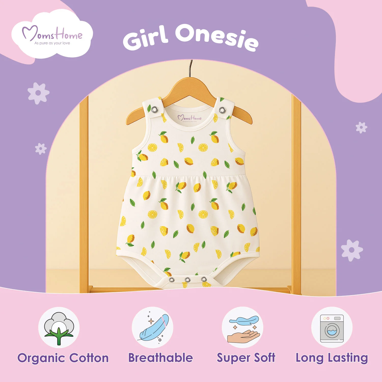 Girls Frock Style Onesie | Stylish Organic Cotton Baby Dress Bodysuit for Newborn & Infant Girls | Snap Button Romper for Babies | 0-6 Months | Pack of 1 - Image 7