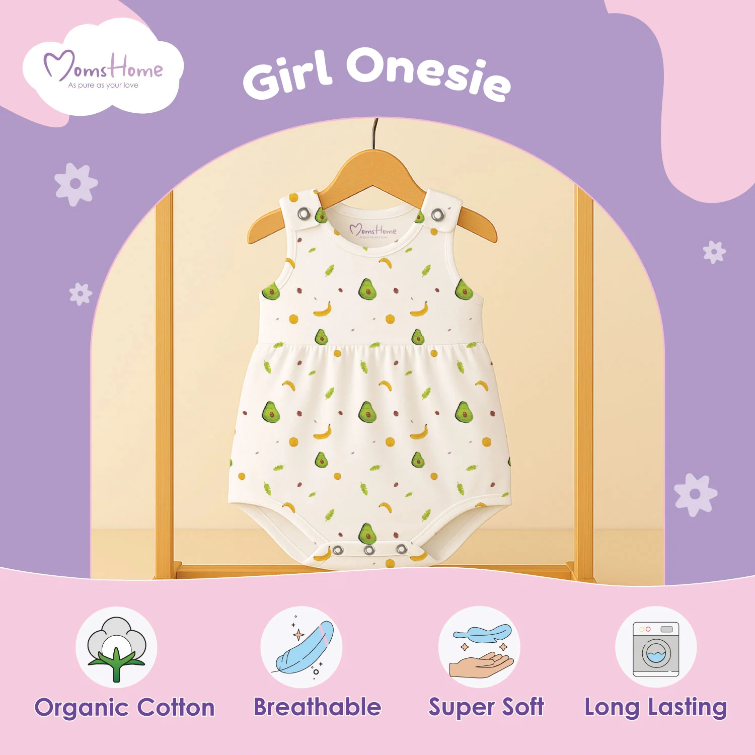 Girls Frock Style Onesie | Stylish Organic Cotton Baby Dress Bodysuit for Newborn & Infant Girls | Snap Button Romper for Babies | 0-6 Months | Pack of 2 - Image 8