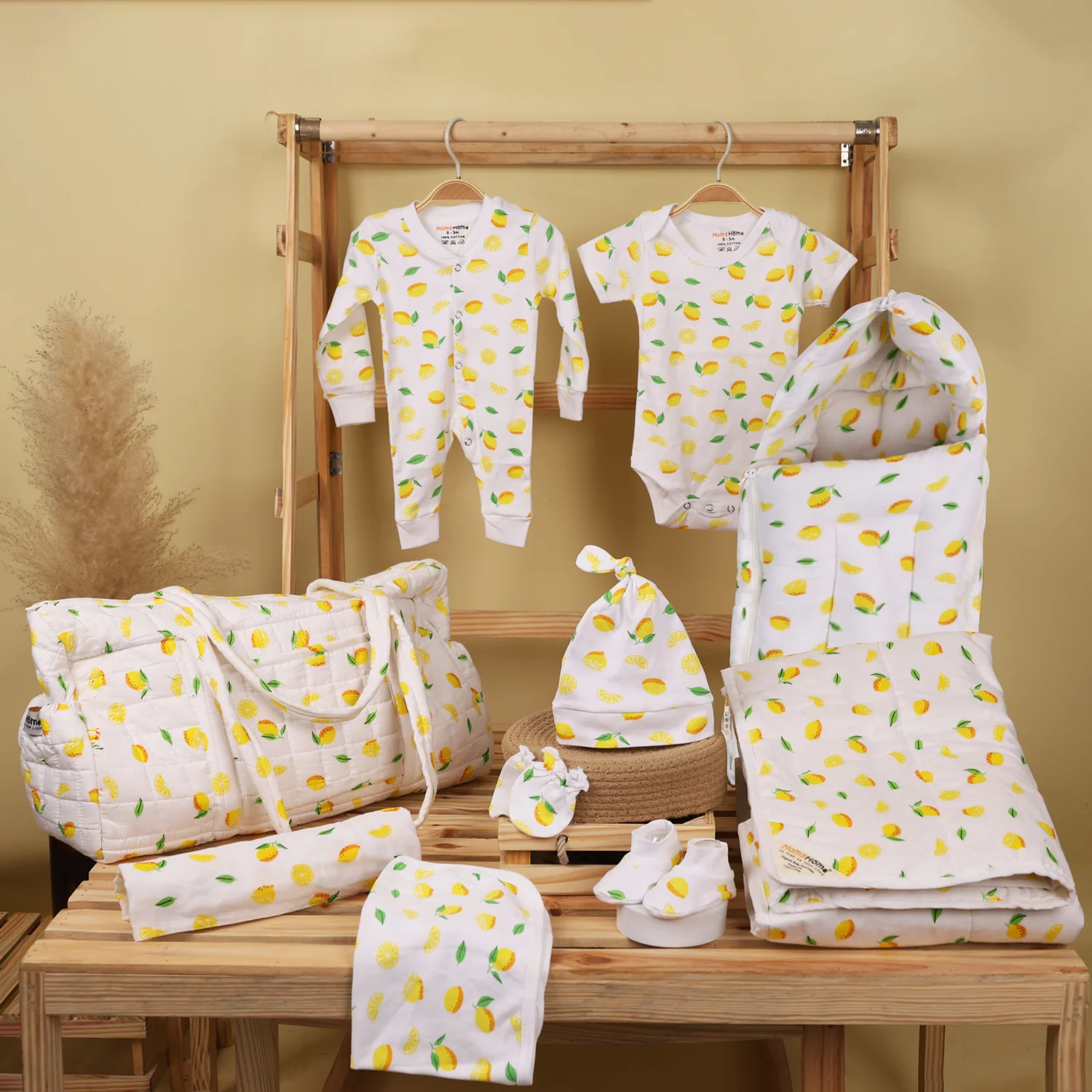 Hospital Kit for Newborn baby | Organic Cotton Gift Set | 10 Items | Lemon - Image 2