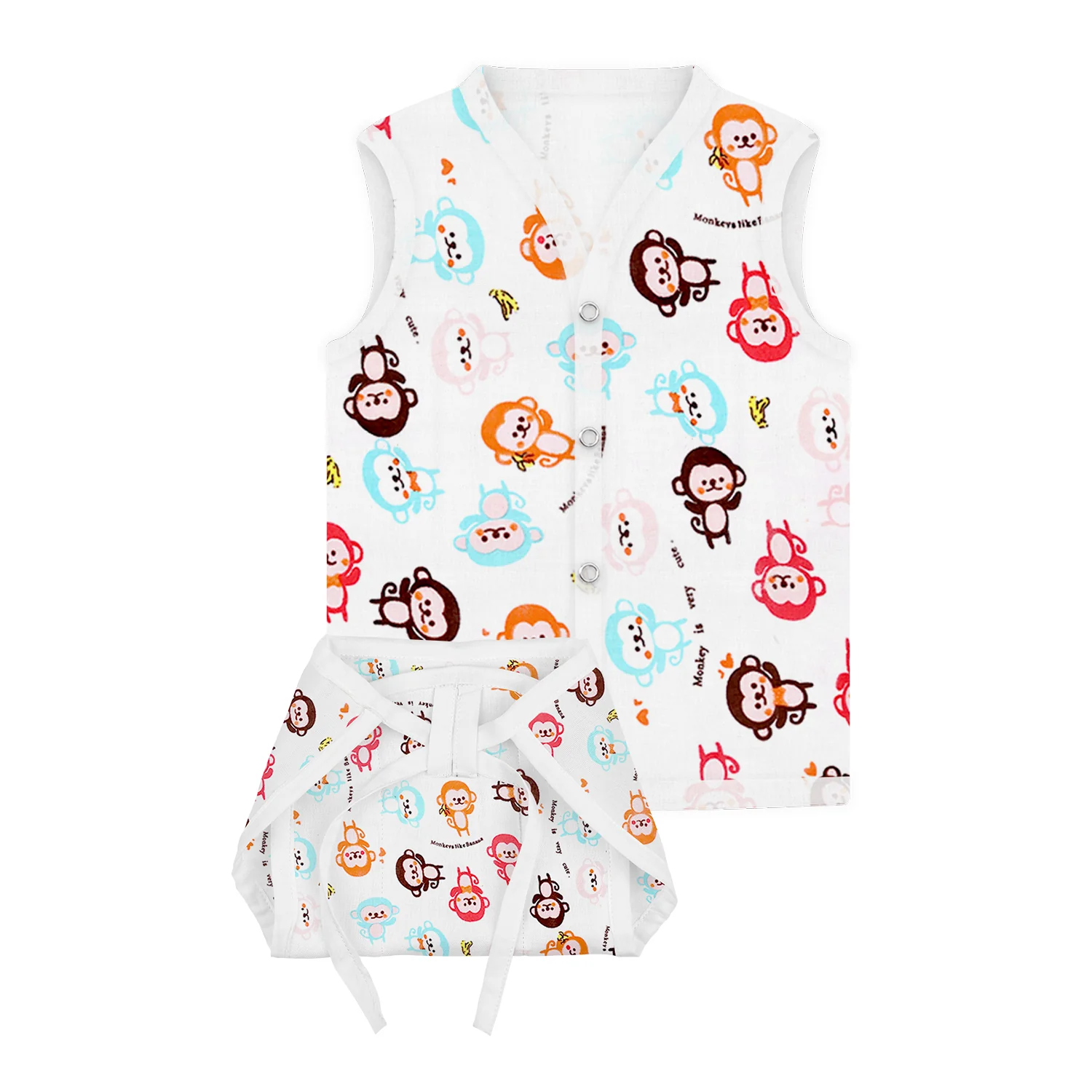 Jhabla and Nappy for New Born Baby | Baby Unisex Organic Cotton Muslin Jabla and Langot Set | Sleeveless Button Vest | Lemon, Monkey, Lion, Unicorn, Blue Whale | Pack of 5 - Image 5