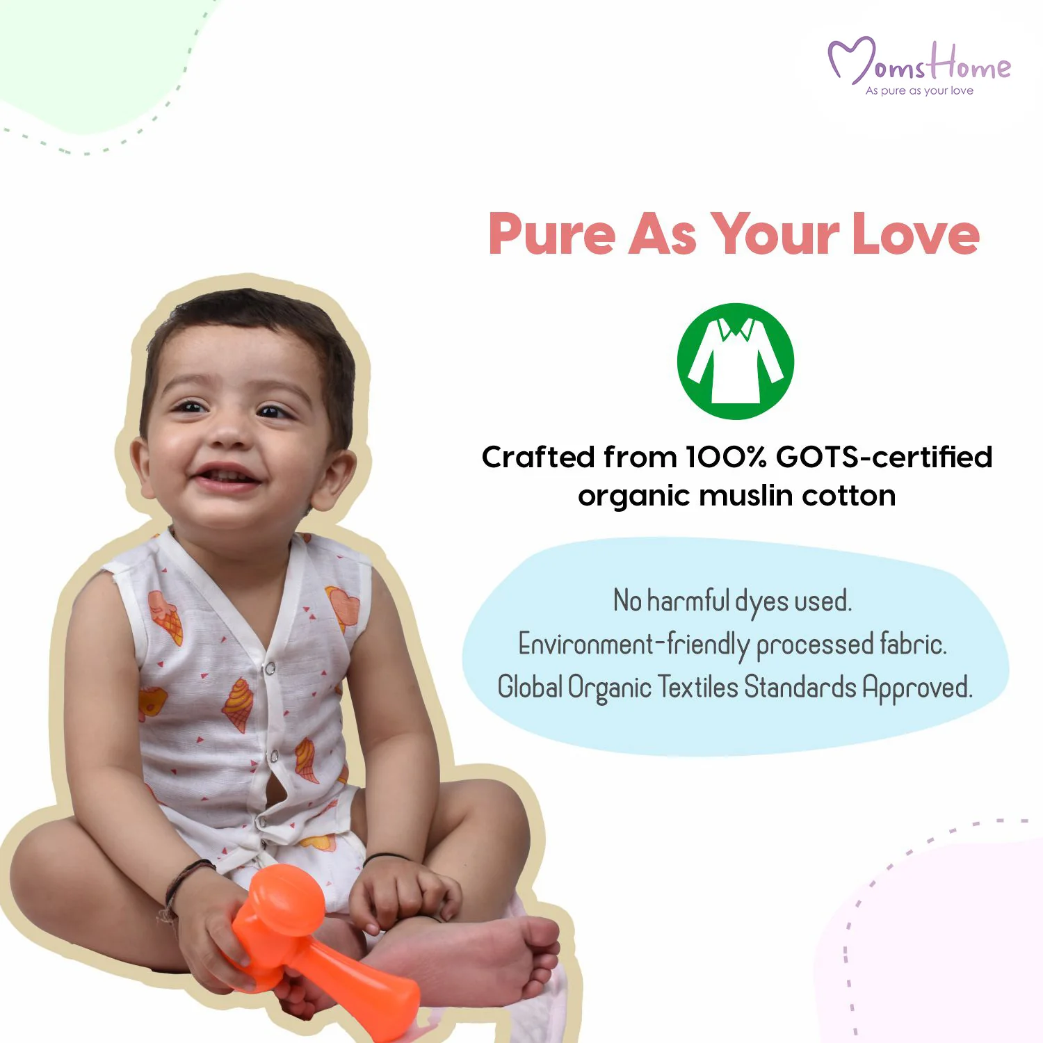 Jhabla and Nappy for New Born Baby | Baby Unisex Organic Cotton Muslin Jabla and Langot Set | Sleeveless Button Vest | Pack of 5 - Image 9