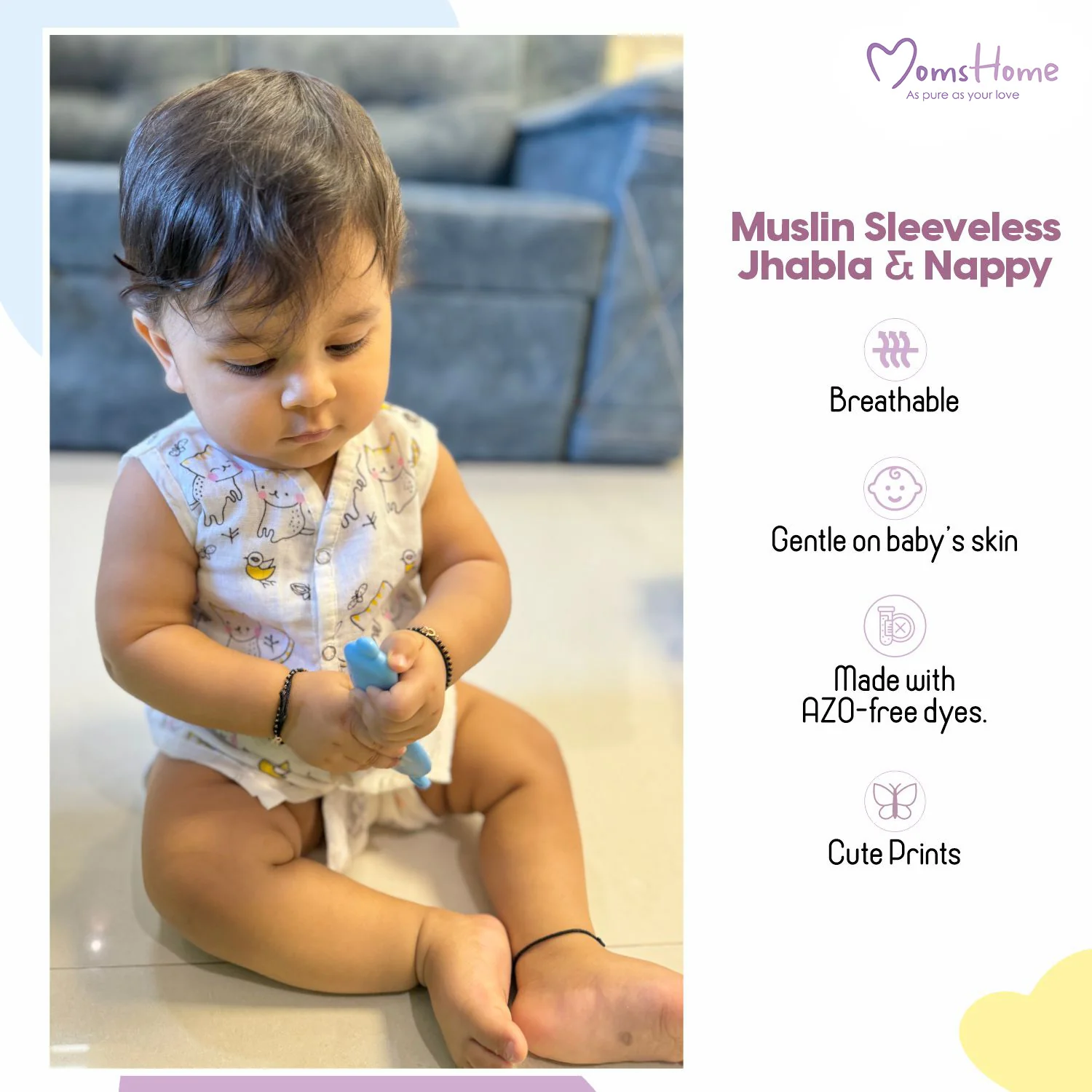 Jhabla and Nappy for New Born Baby | Baby Unisex Organic Cotton Muslin Jabla and Langot Set | Sleeveless Button Vest | Pack of 5 - Image 7