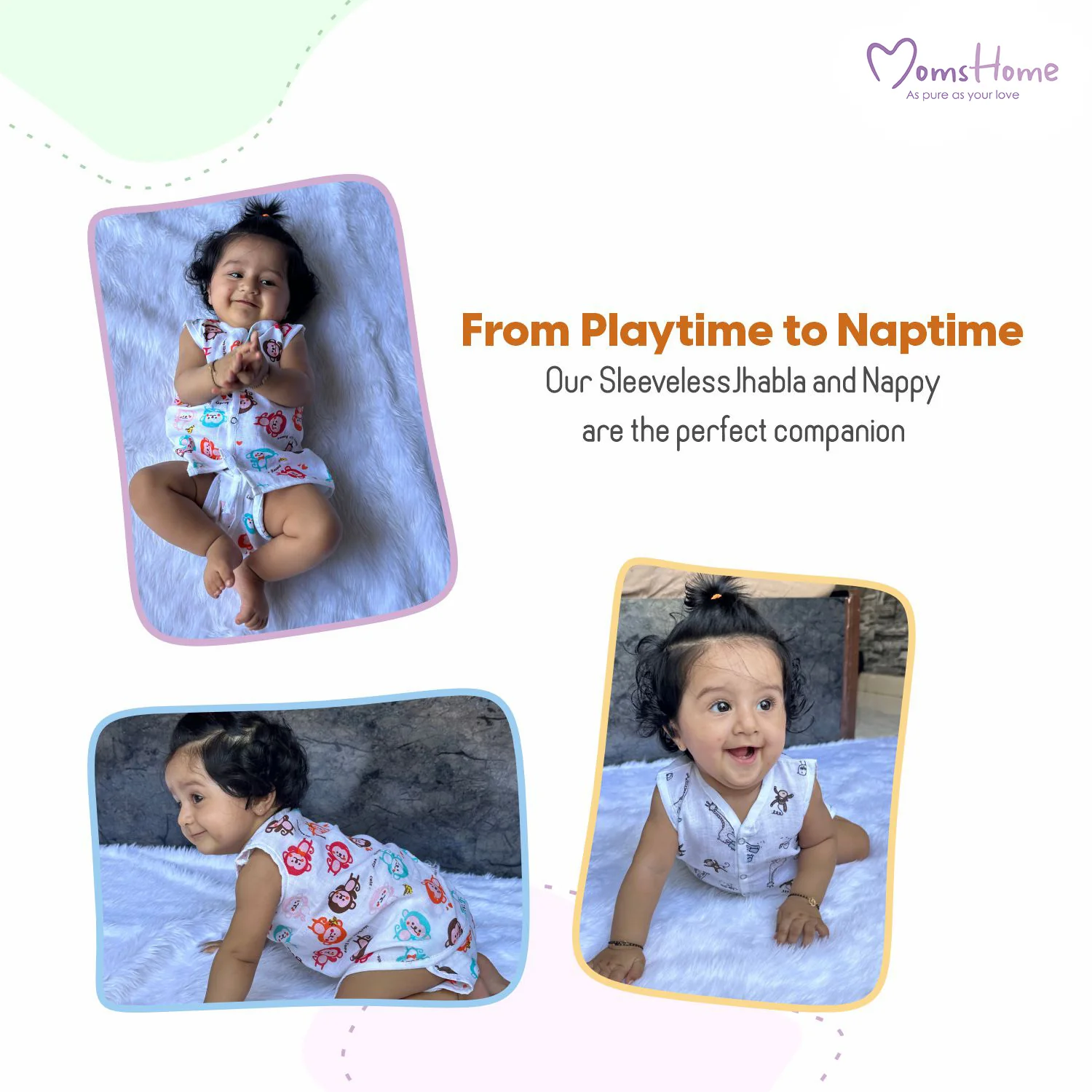 Jhabla and Nappy for New Born Baby | Baby Unisex Organic Cotton Muslin Jabla and Langot Set | Sleeveless Button Vest | Pack of 5 - Image 10
