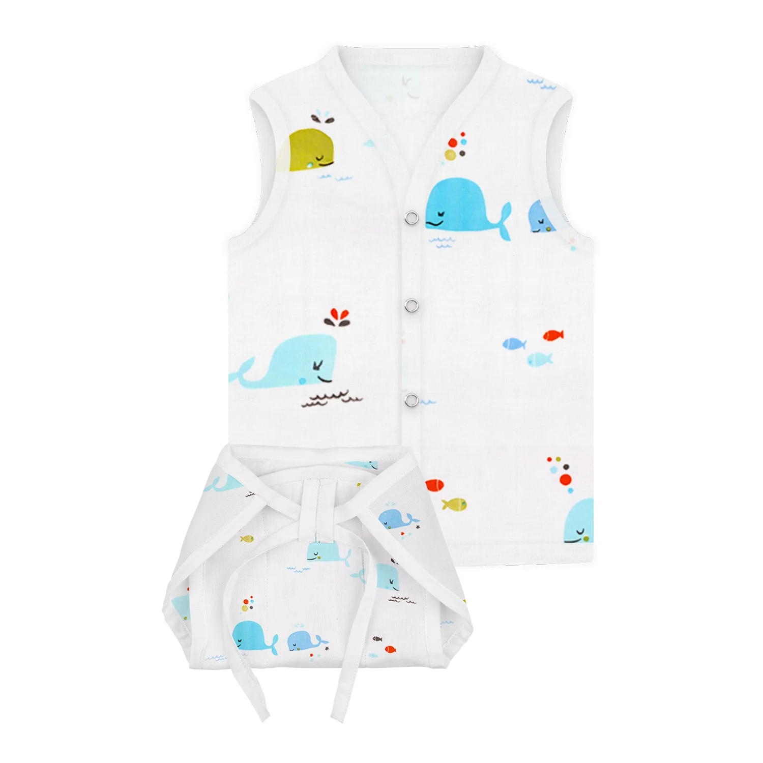Jhabla and Nappy for New Born Baby | Baby Unisex Organic Cotton Muslin Jabla and Langot Set | Sleeveless Button Vest | Pack of 5 - Image 5