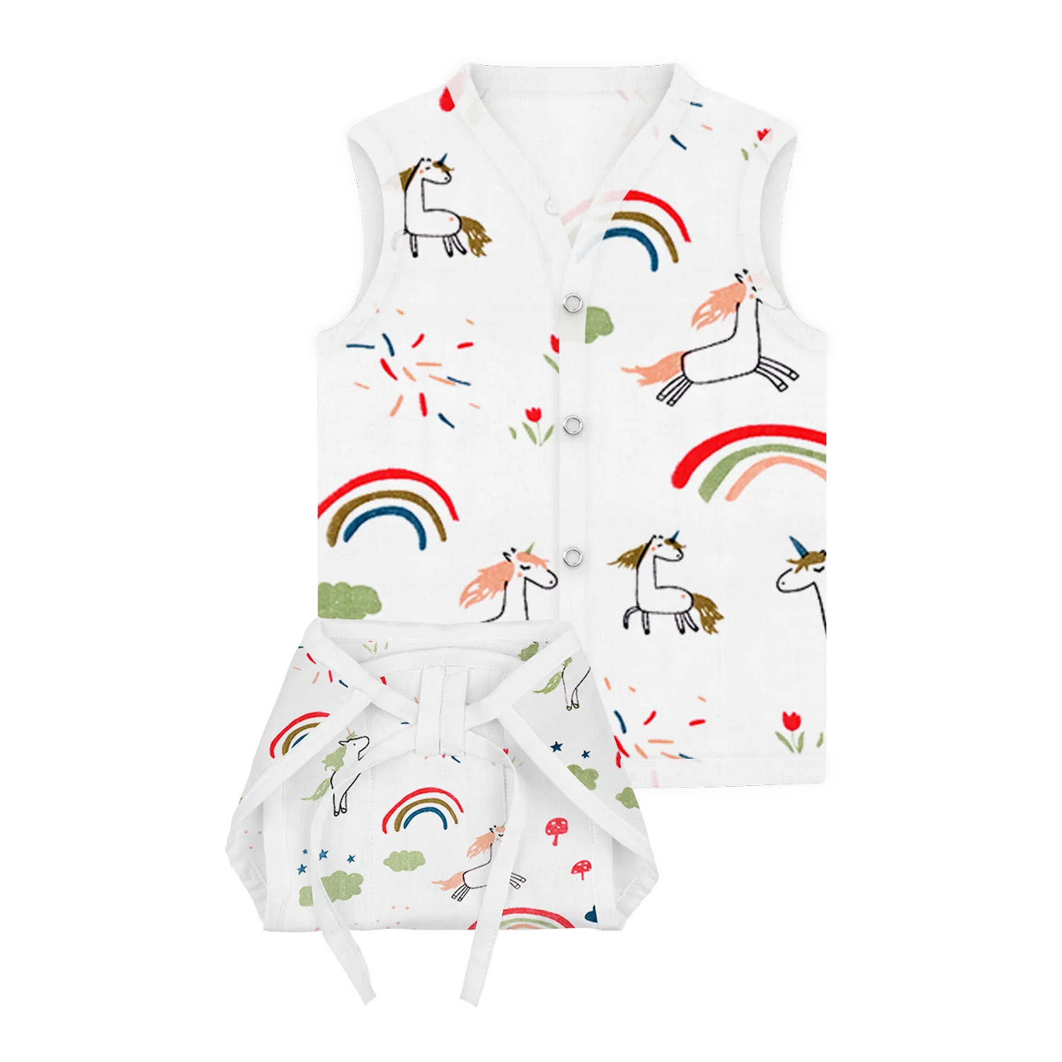 Jhabla and Nappy for New Born Baby | Baby Unisex Organic Cotton Muslin Jabla and Langot Set | Sleeveless Button Vest | Pack of 5 - Image 6