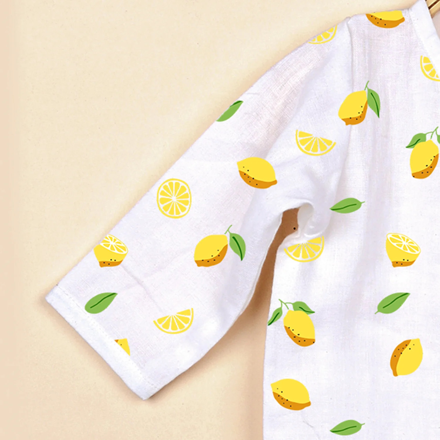Kids Muslin Front Open Kimono | Lemon - Image 5