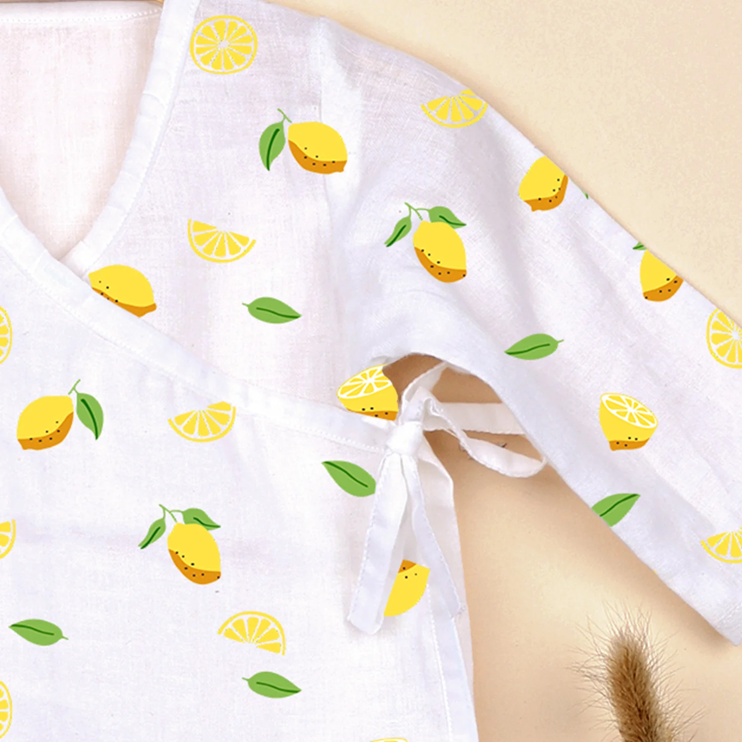 Kids Muslin Front Open Kimono | Lemon - Image 6