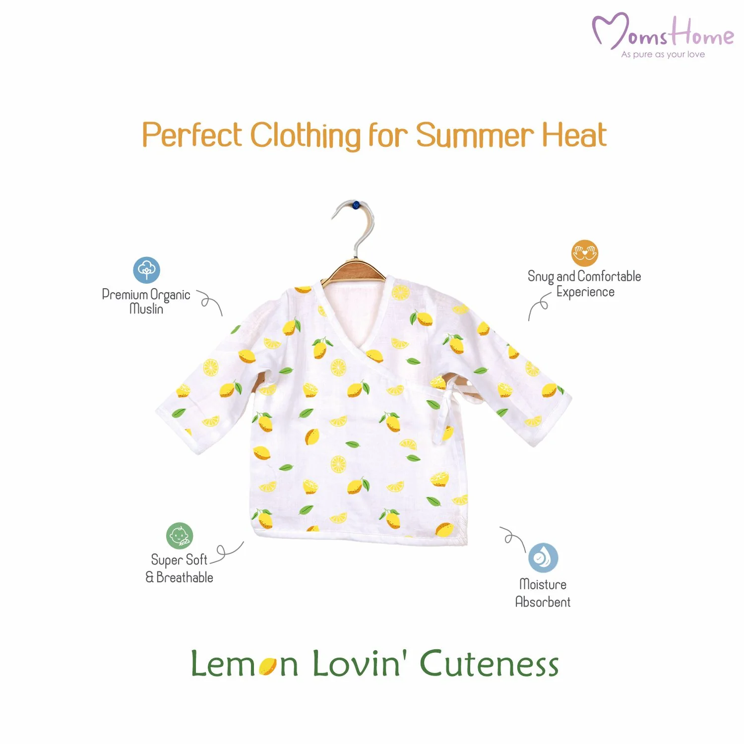 Kids Muslin Front Open Kimono | Lemon - Image 8