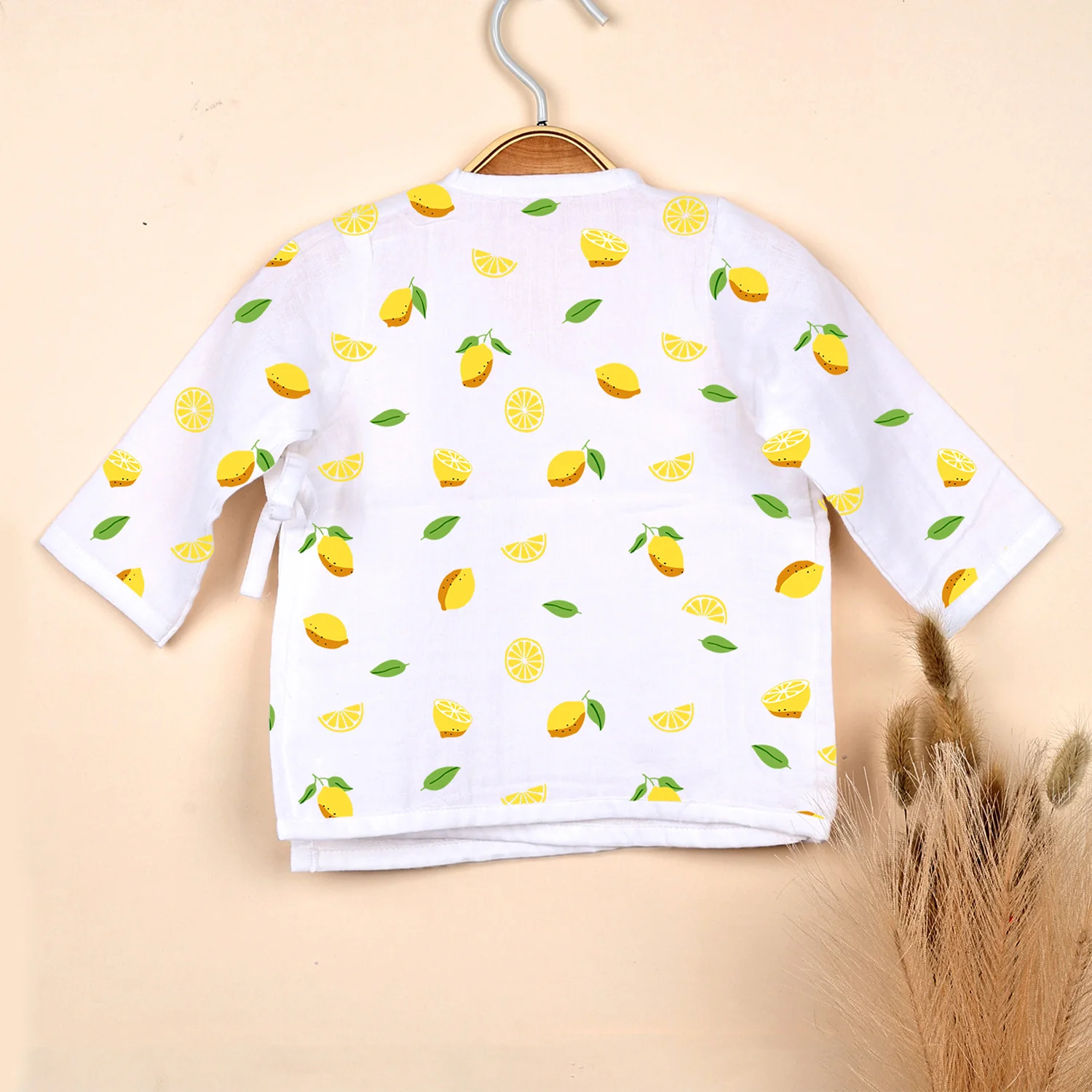 Kids Muslin Front Open Kimono | Lemon - Image 3