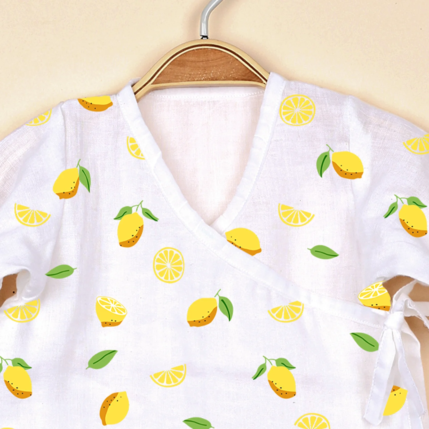 Kids Muslin Front Open Kimono | Lemon - Image 4