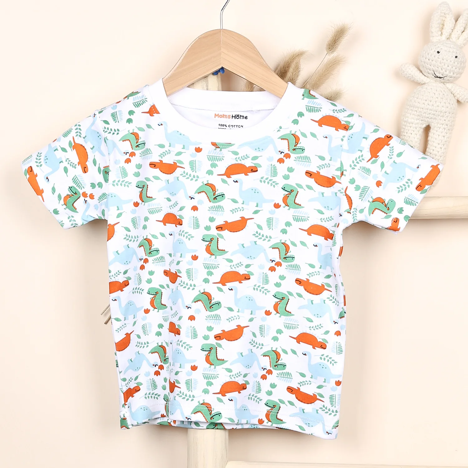 Kids Organic Cotton Co-Ord Set | T-Shirt & Shorts- Orange | Dino - Image 3