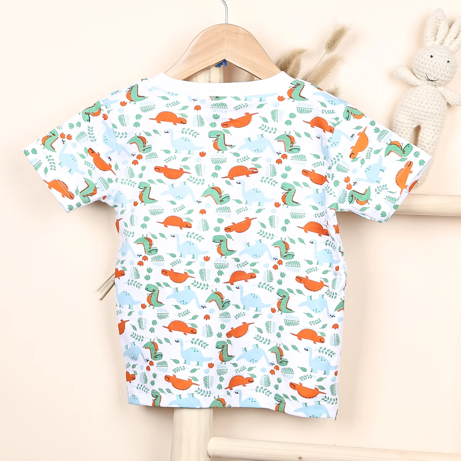 Kids Organic Cotton Co-Ord Set | T-Shirt & Shorts- Orange | Dino - Image 6