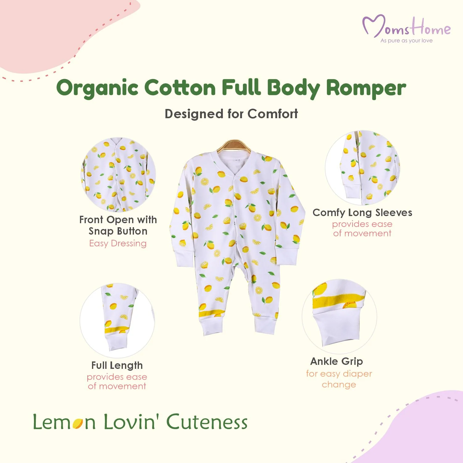 Kids Organic Cotton Full Body Romper | Lemon - Image 9