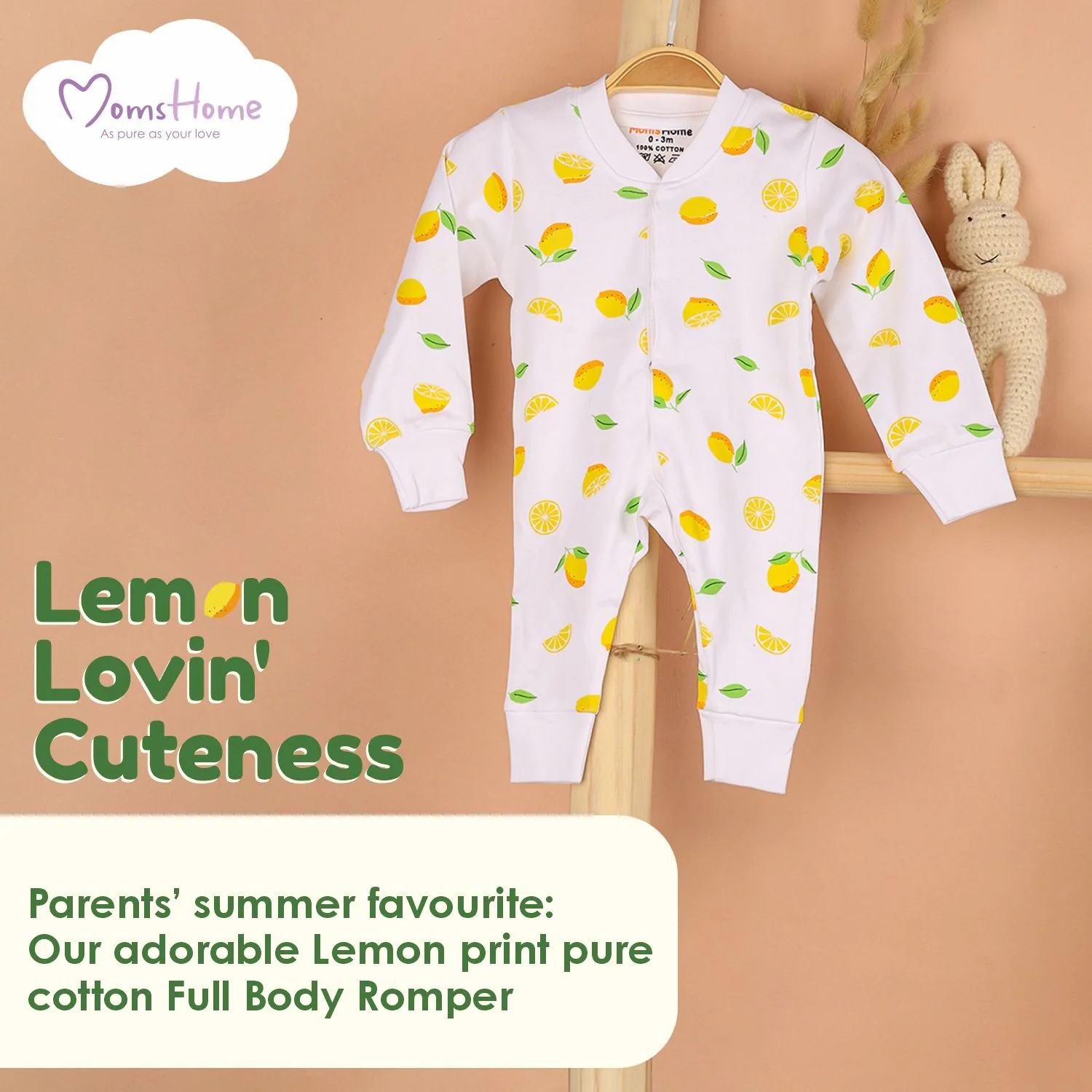 Kids Organic Cotton Full Body Romper | Lemon - Image 11