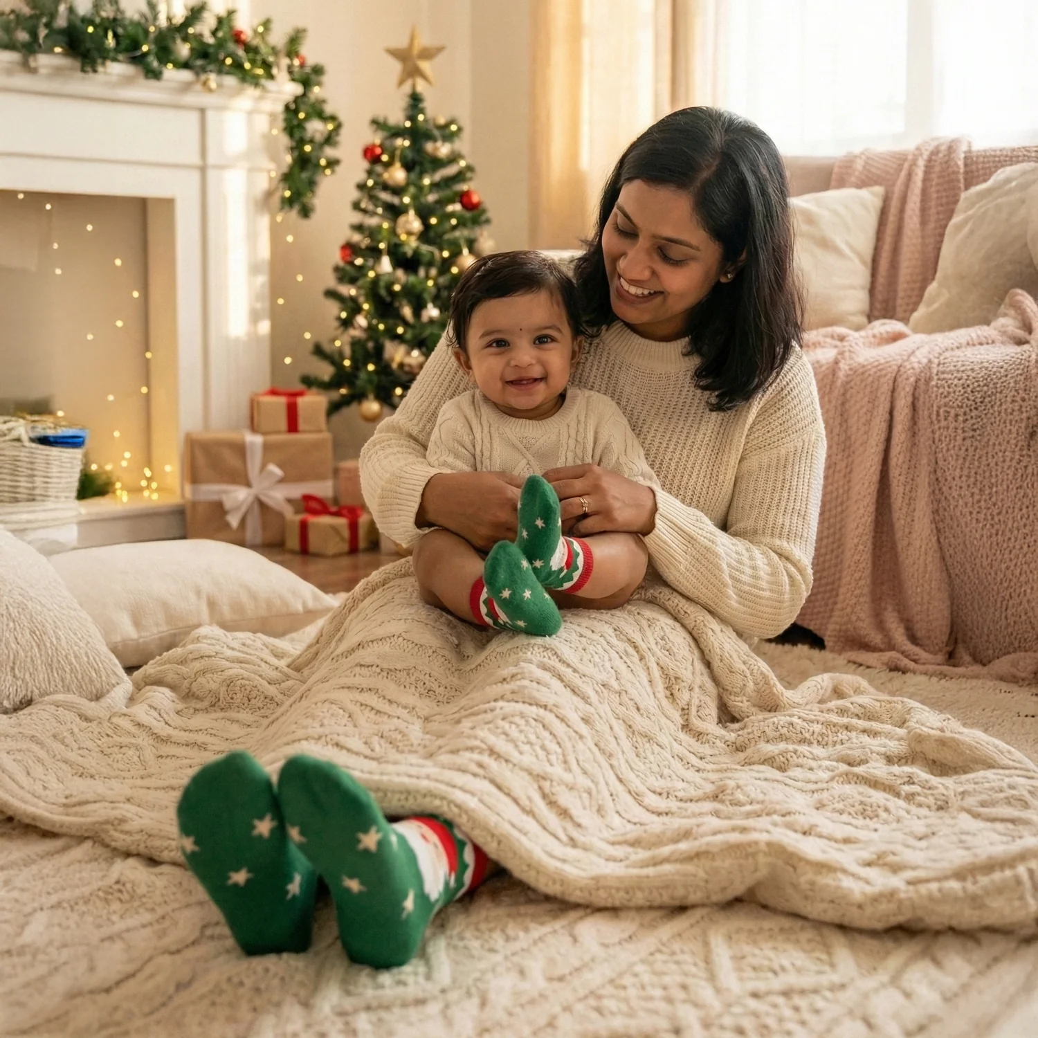 Christmas Mom Socks Combo | Red & Green Cotton Socks | Free Size | Pack of 2 - Image 2