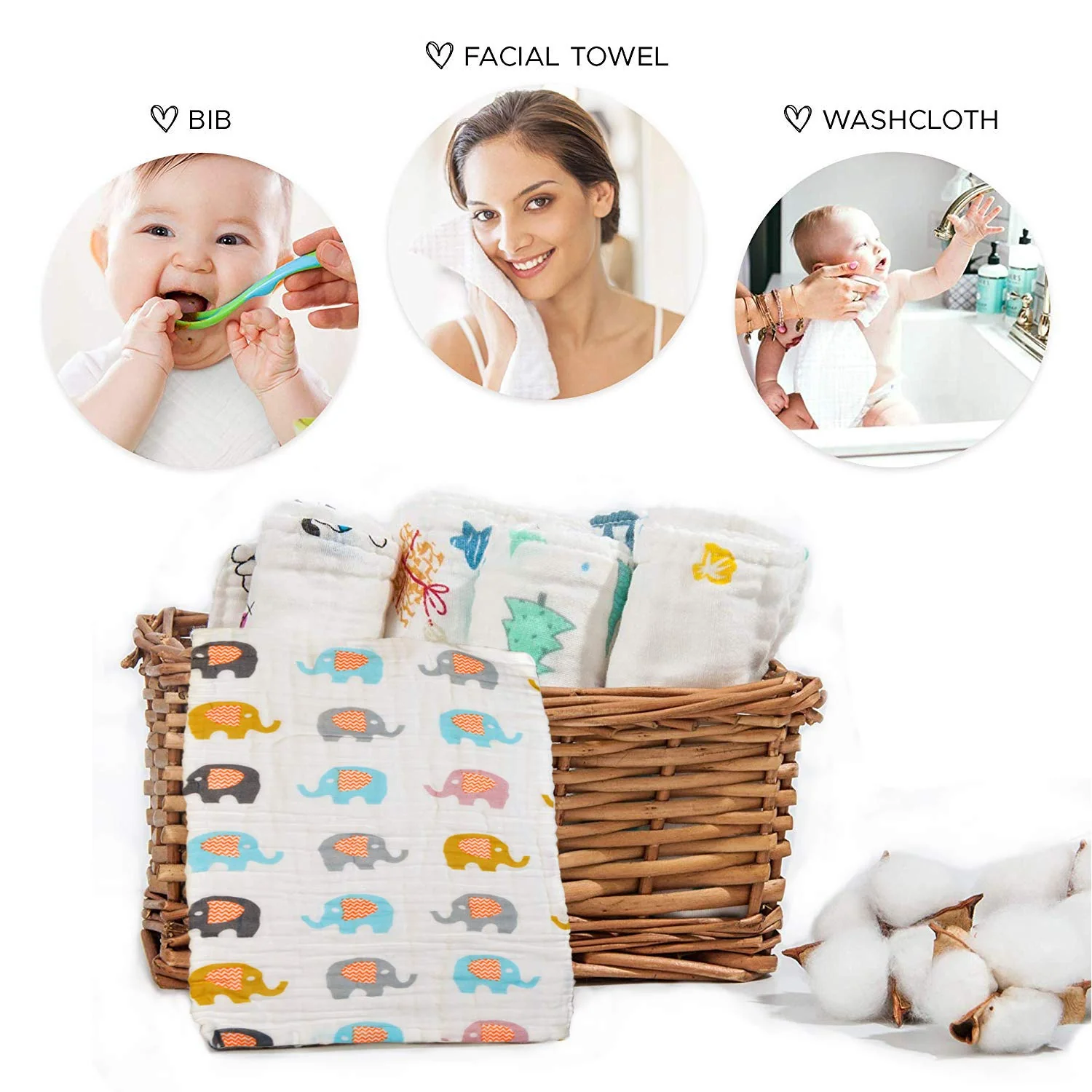 Moms Home 6 Layer Muslin Burp Towel Pack of 3- 30x50cms- Mix Design - Image 6