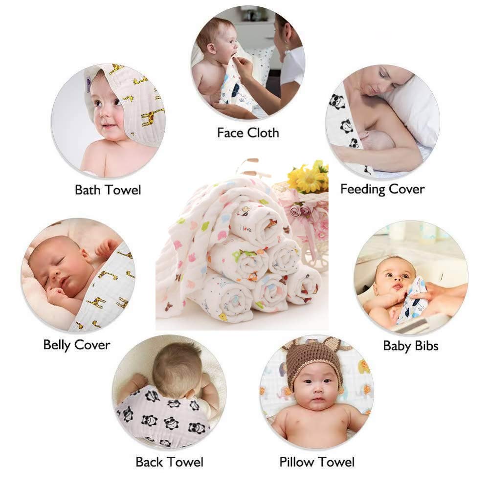 Moms Home 6 Layer Muslin Burp Towel Pack of 4- 30x50cms- Mix Design - Image 9