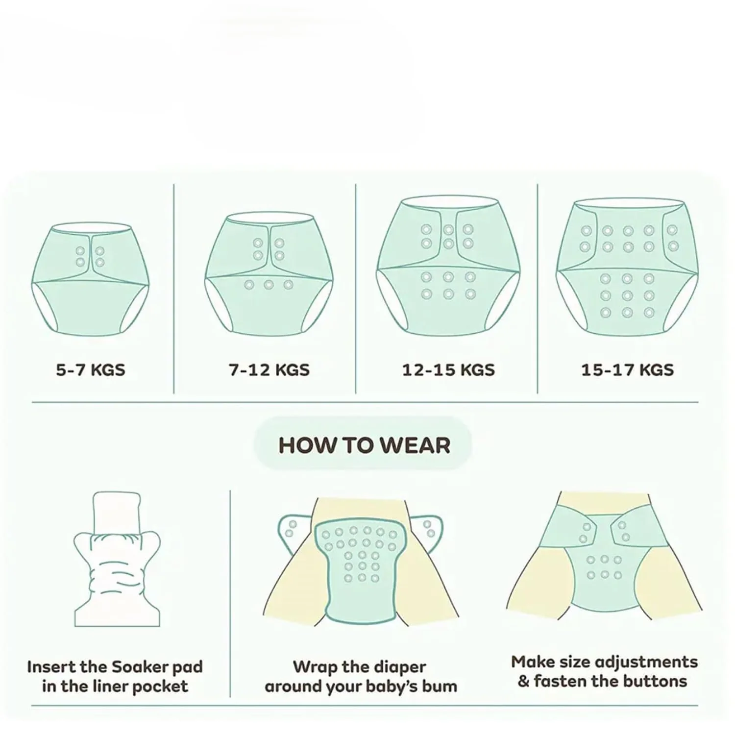 Moms Home Baby Reusable Cotton Pocket Diapers With 3 Inserts,  Adjustable 0-12 Months - Pack of 3 - Image 4