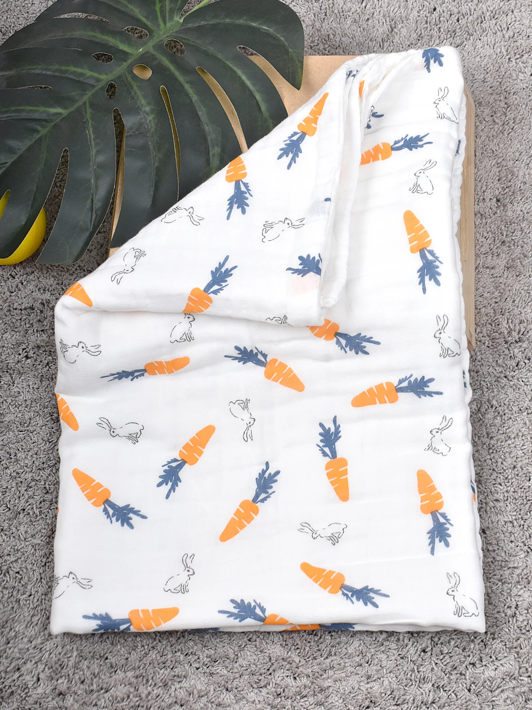Moms Home Baby Super Soft Absorbent Muslin 6 Layer Towel Cum Blanket | 60 x 120 | Carrot Rabbit - Image 3