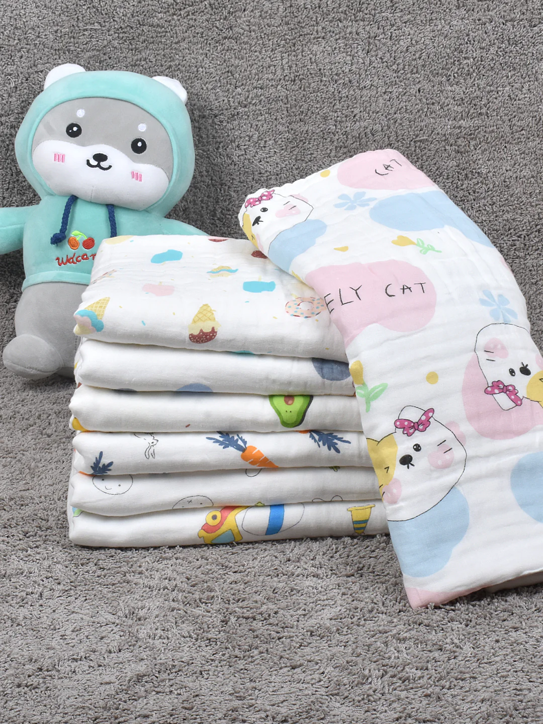 Moms Home Baby Super Soft Absorbent Muslin 6 Layer Towel | 60x120 CM | Ice- Cream - Image 4