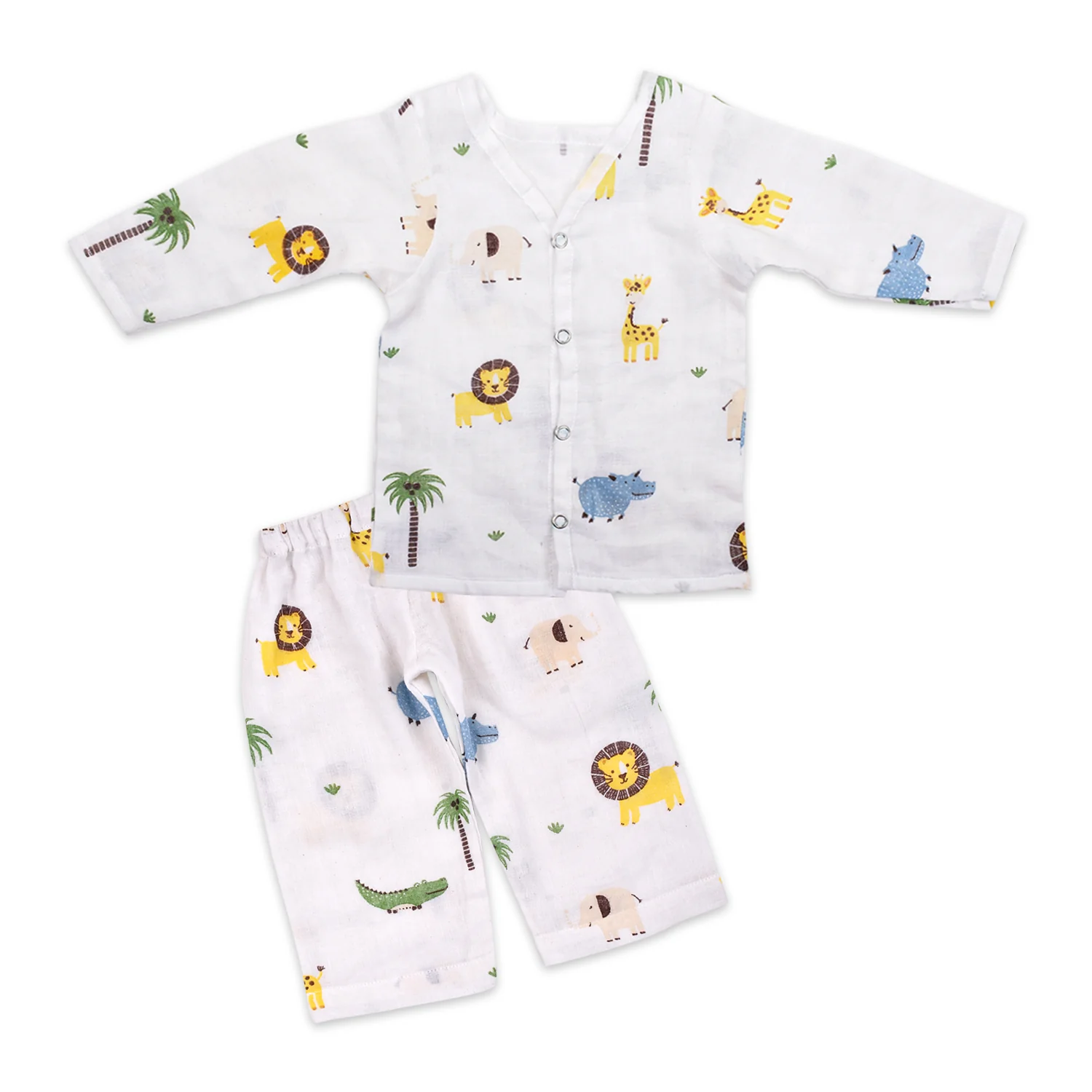 Baby Unisex Organic Cotton Muslin Full Sleeves Jhabla & Payjama | Lion | Set of 1 - Image 3