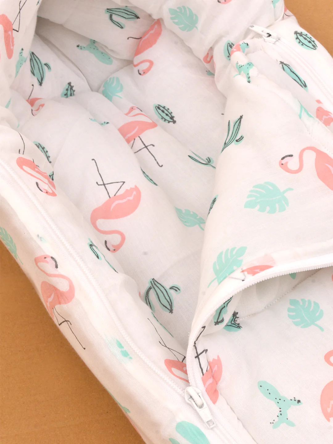 Baby Organic Cotton Muslin Sleeping cum Carrying Nest Bag- Flamingo  0-3 Months - Image 3