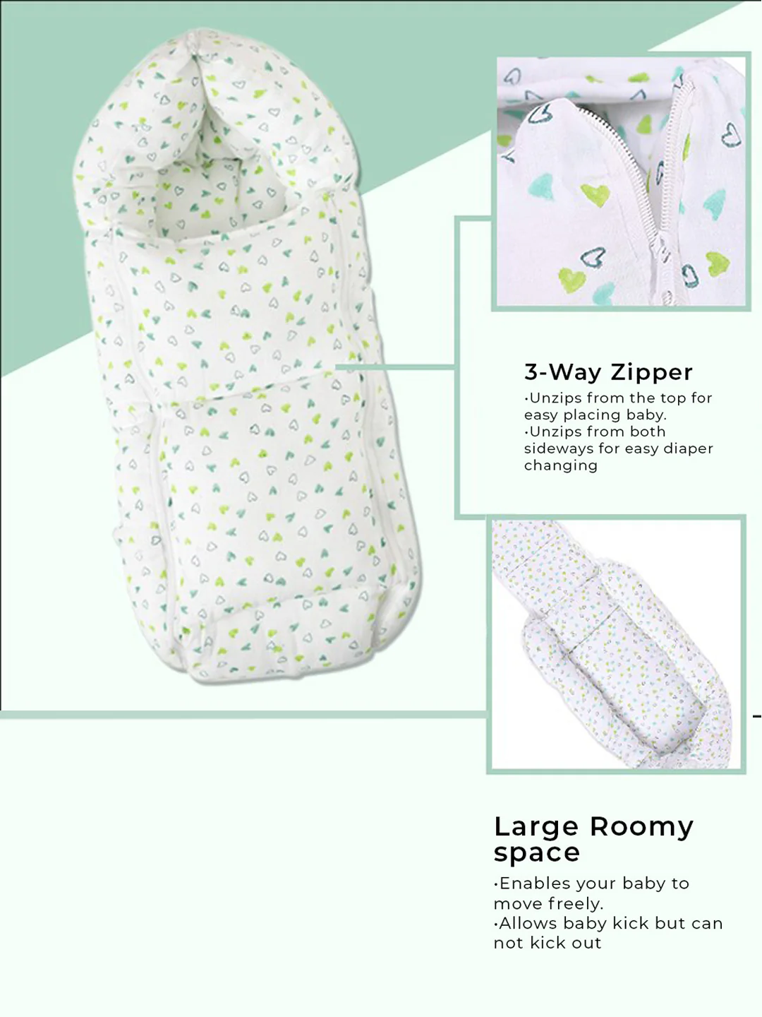 Baby Organic Cotton Muslin Sleeping cum Carrying Nest Bag- Flamingo  0-3 Months - Image 8