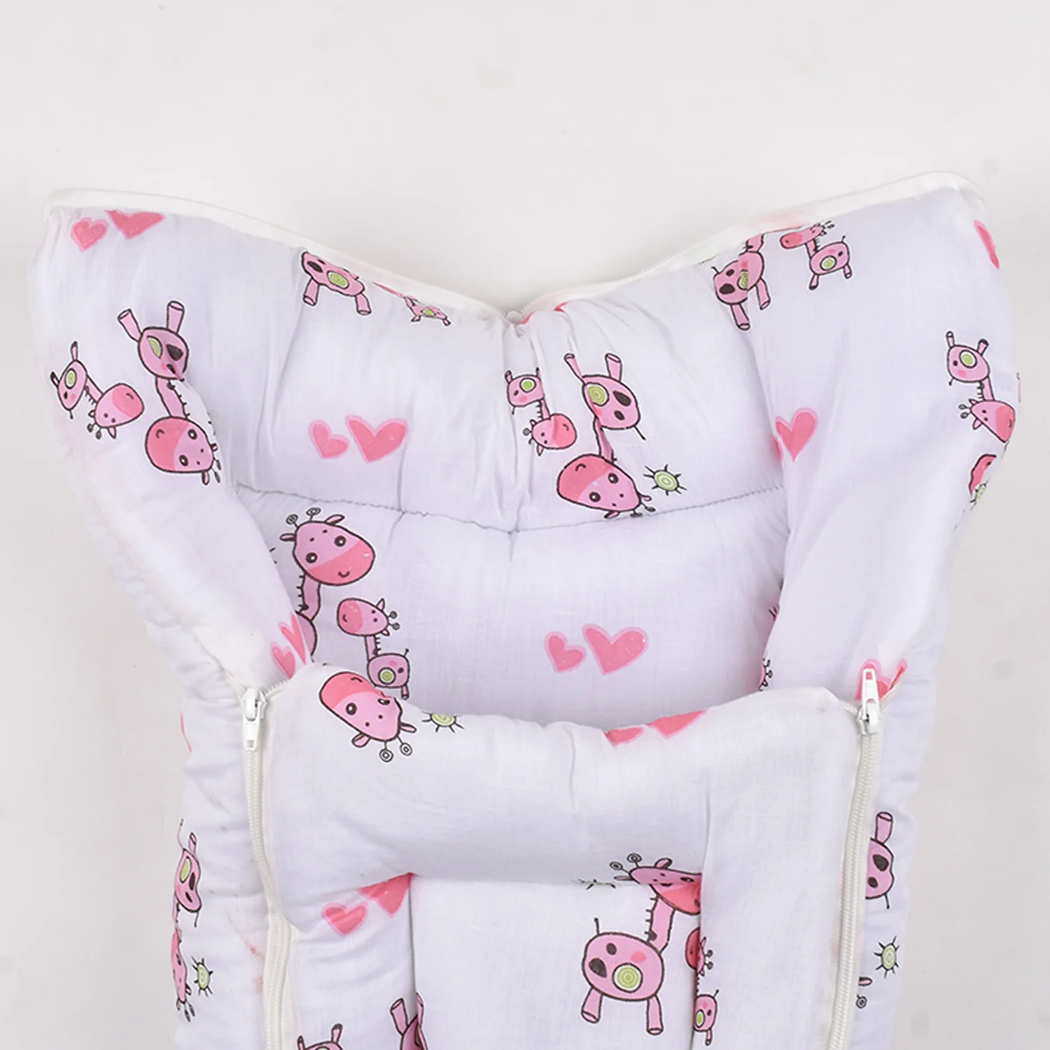 Baby Organic Cotton Muslin Sleeping cum Carrying Nest Bag- Pink Giraffe- 0-3 Months - Image 7
