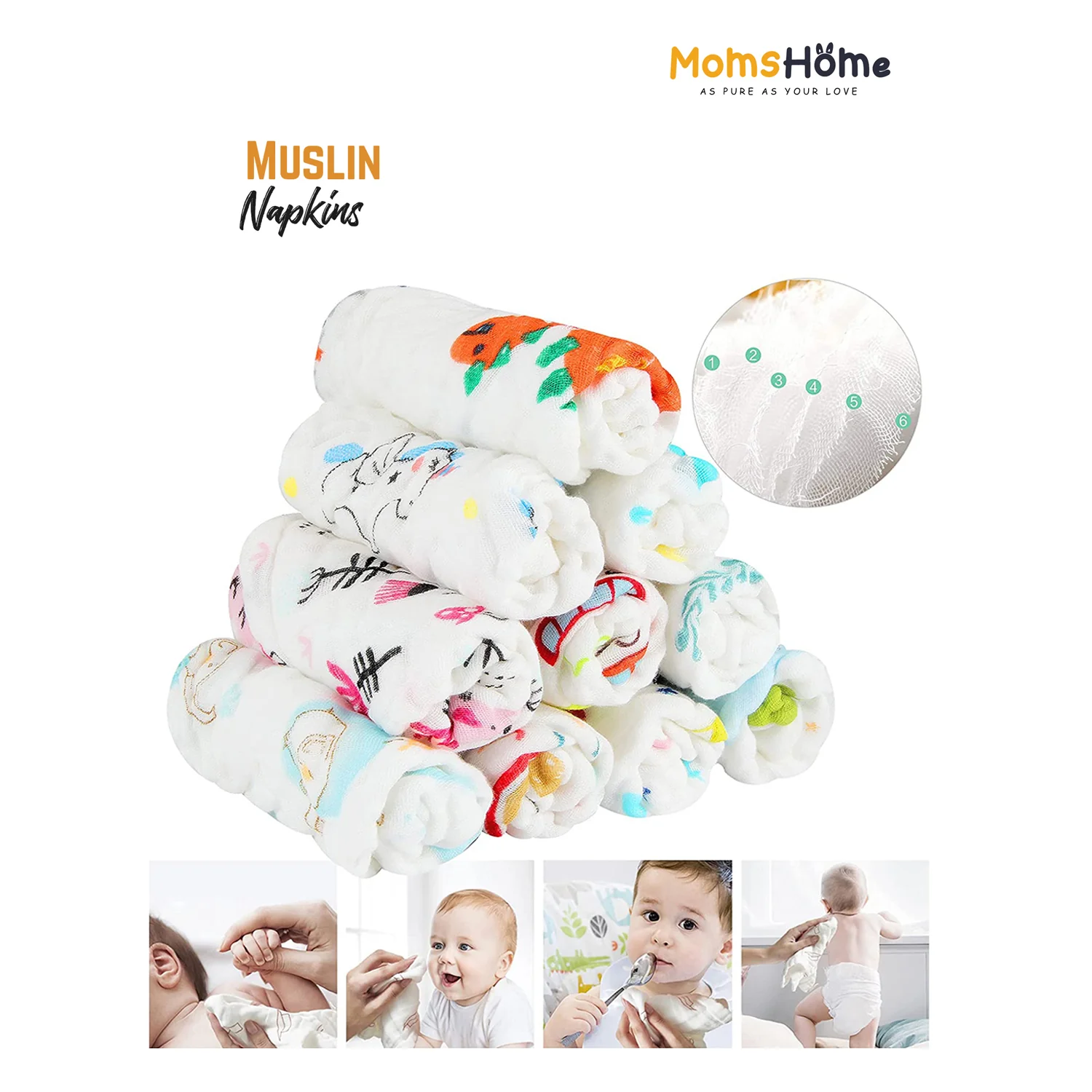 Moms Home Kids Set Of 10 Multicoloured Printed Organic Cotton Gift Set - Image 6