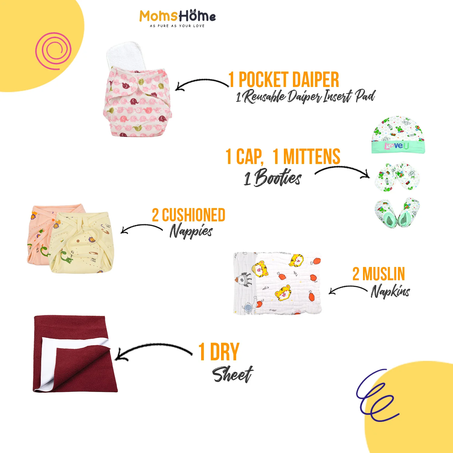 Moms Home New Born Organic Cotton Diaper Gift Set of 10 Items - Image 3