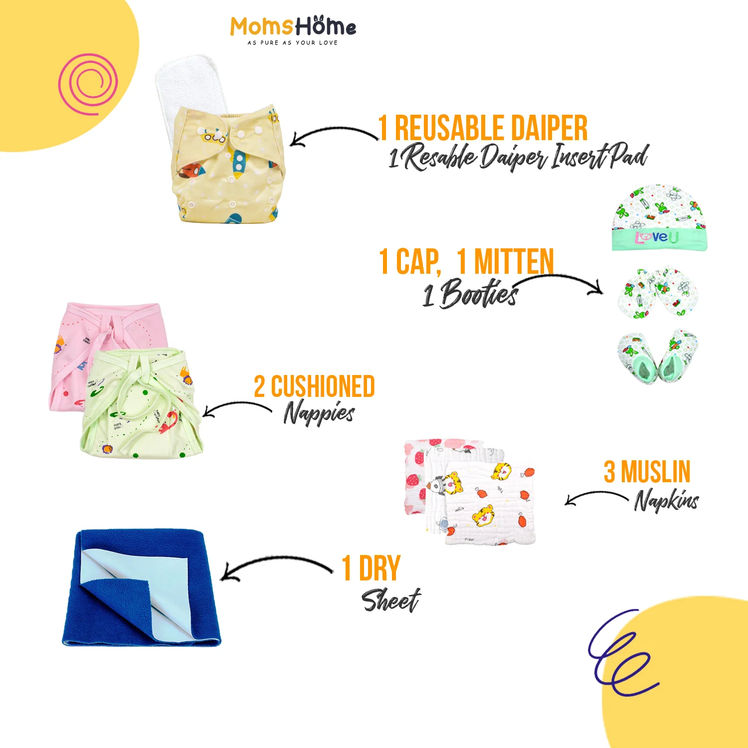 Moms Home New Born Organic Cotton Diaper Gift Set of 11 Items - Image 3