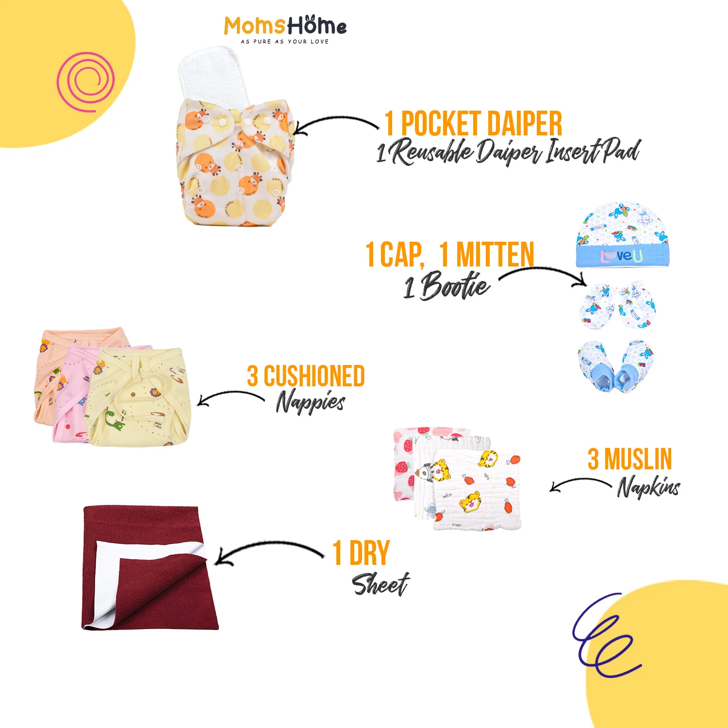 Moms Home New Born Organic Cotton Diaper Gift Set of 12 Items - Image 3