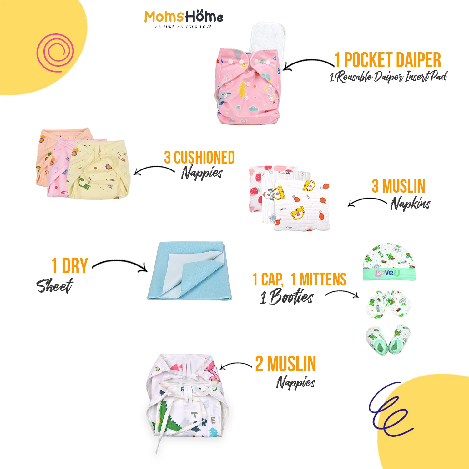 Moms Home New Born Organic Cotton Diaper Gift Set of 14 Items - Image 3