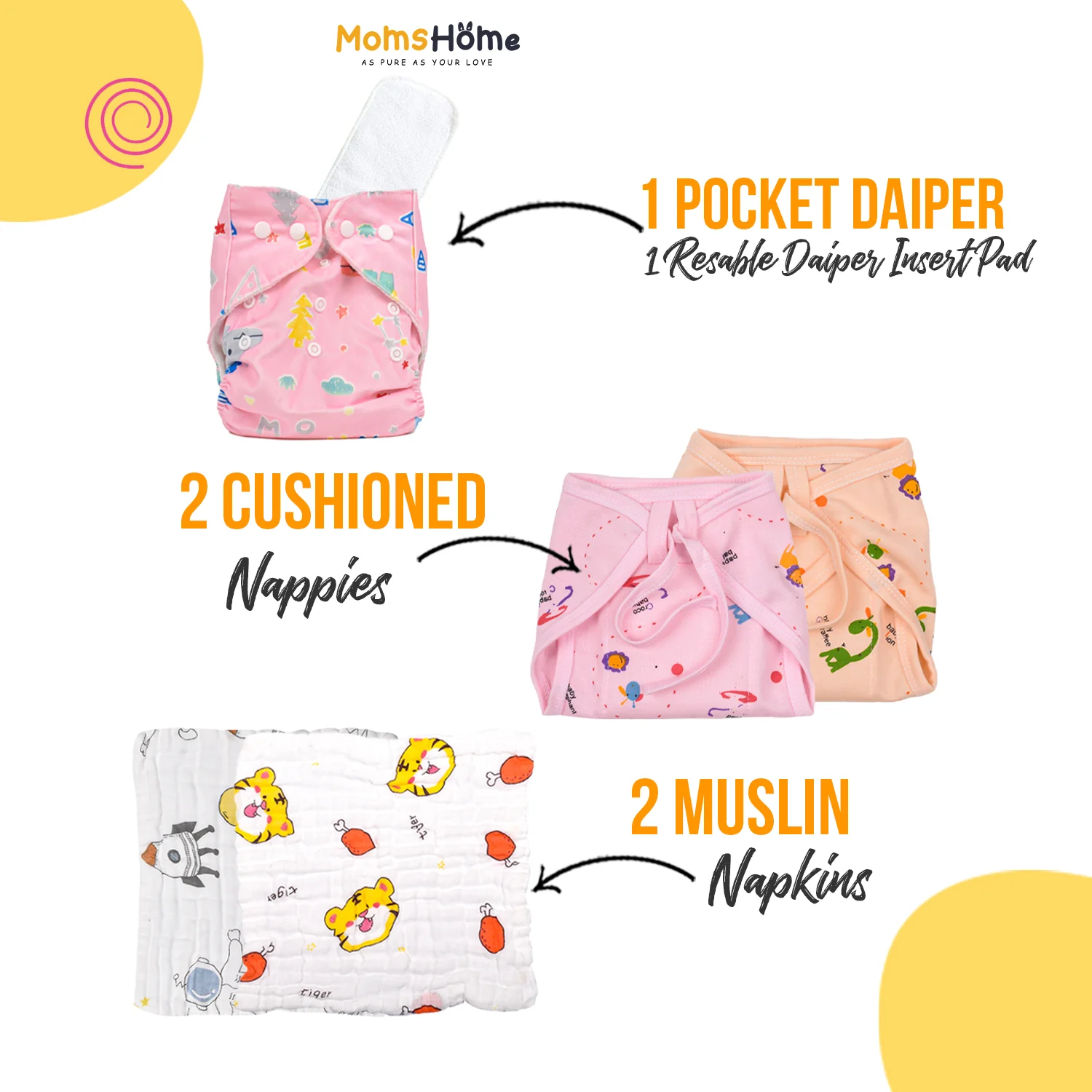 Moms Home New Born Organic Cotton Diaper Gift Set of 6 Items - Image 3