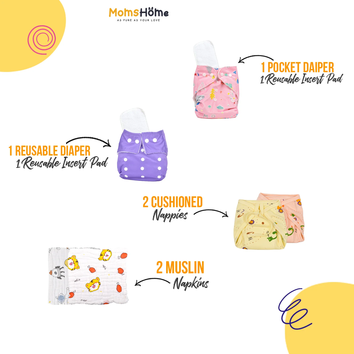 Moms Home New Born Organic Cotton Diaper Gift Set of 8 Items - Image 3