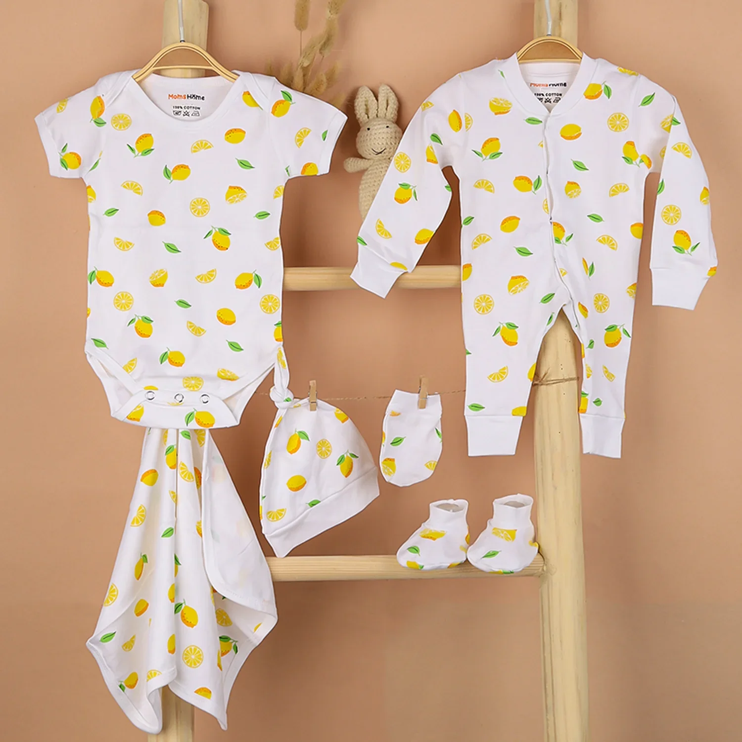 New Born Baby Gift Hamper | Baby Shower Gift Hamper | Baby Essential Clothes Set | Lemon | Pack of 7 - Image 2