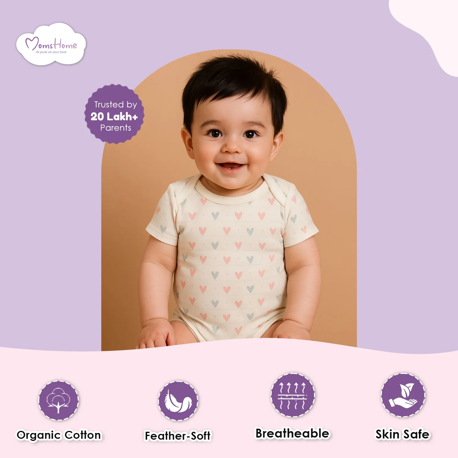 Organic Cotton Baby Half Sleeve Onesie | Galaxy & Little Hearts  | Pack of 2 - Image 3