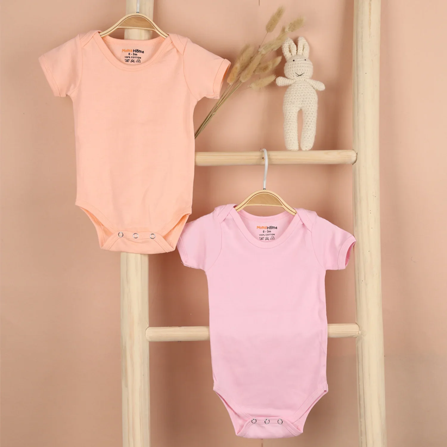 New Born Baby Organic Cotton Half Sleeves Onesie | New Born Baby Clothes | Baby Half Sleeve Cotton Sleepsuits | Peach, Heart, Pink | Pack of 3 - Image 6