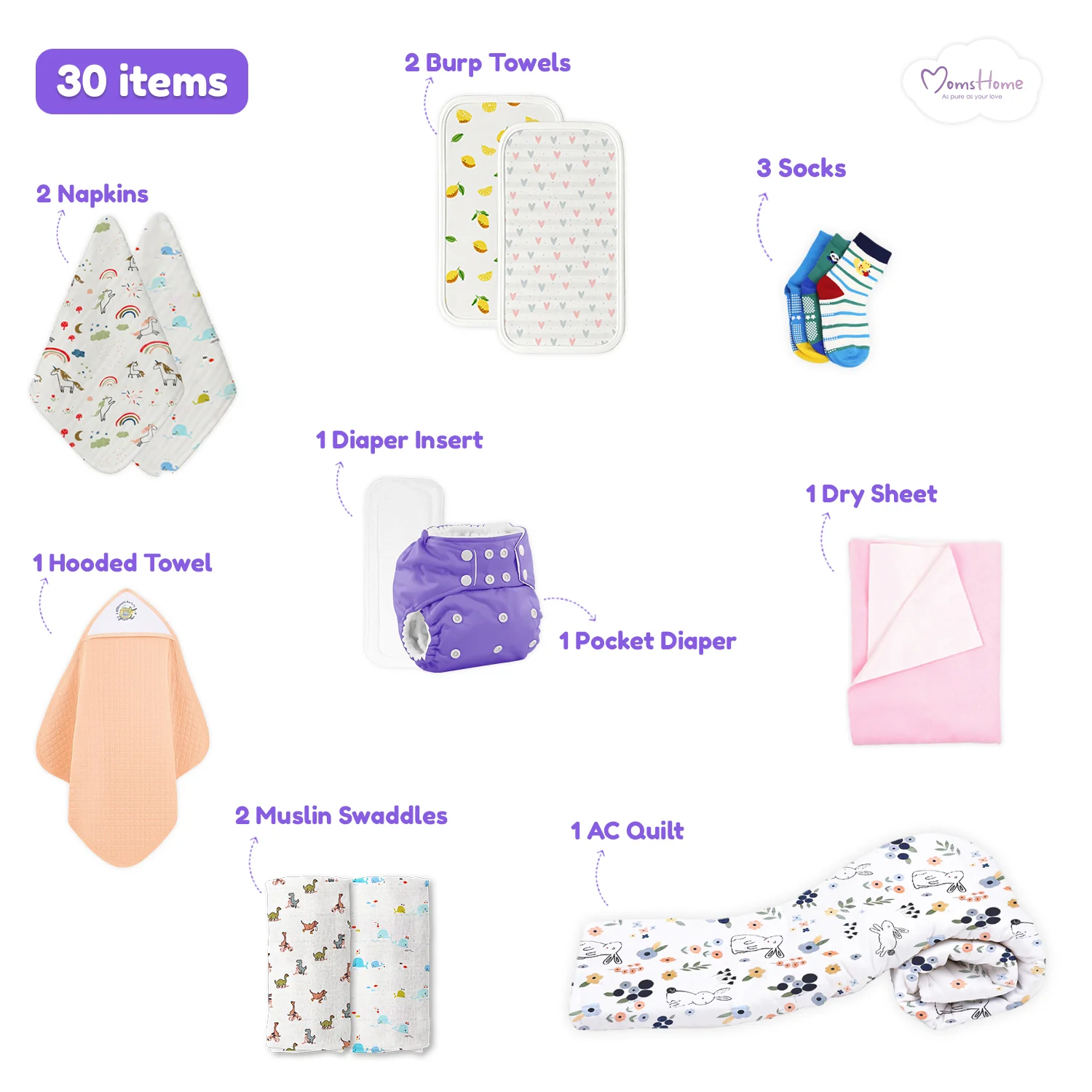 New Born Baby Winter Essentials Gift Combo 0-3 Months - 30 Items - Image 3