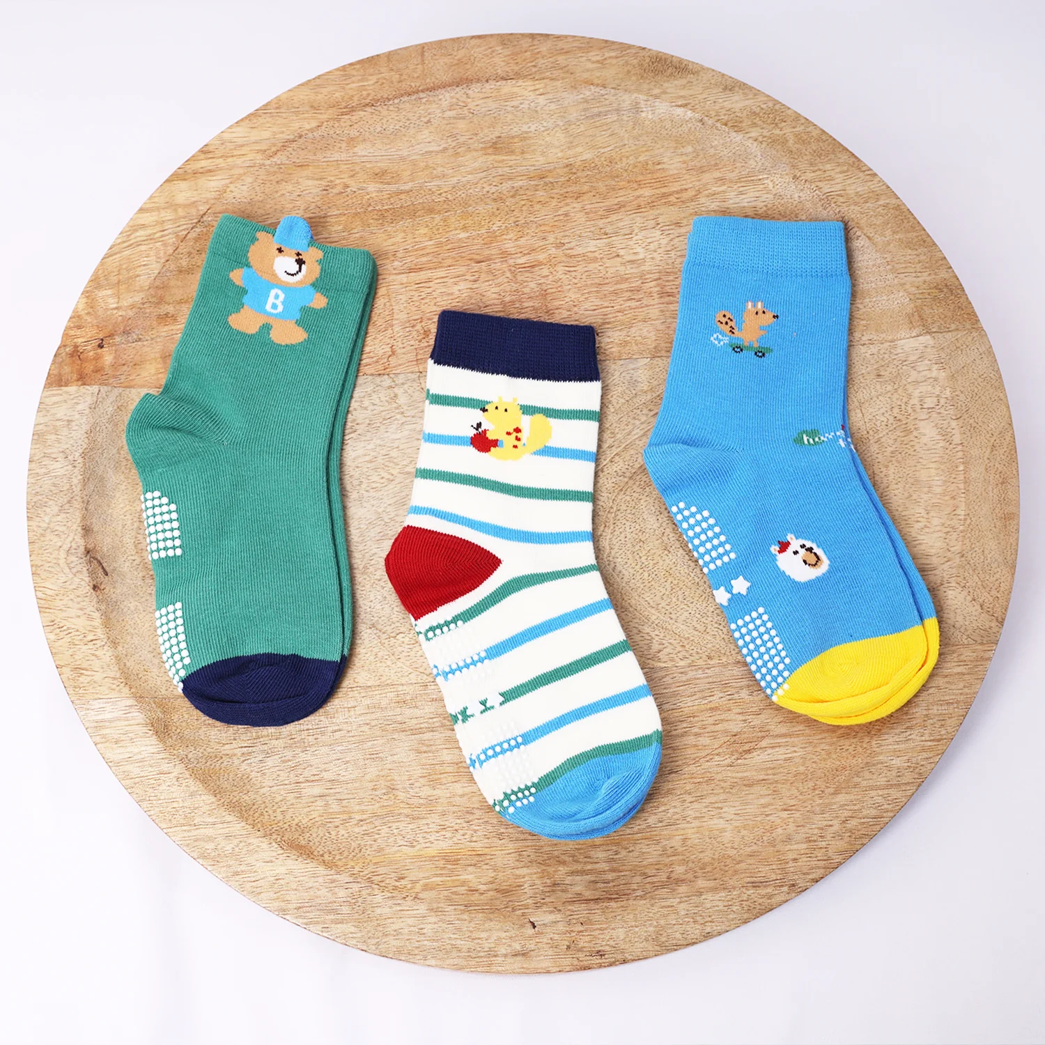 Organic Cotton Anti-Skid Socks for Boys | Non-Slip Grip Socks | Mixed Prints & Designs | Pack of 3 - Image 3