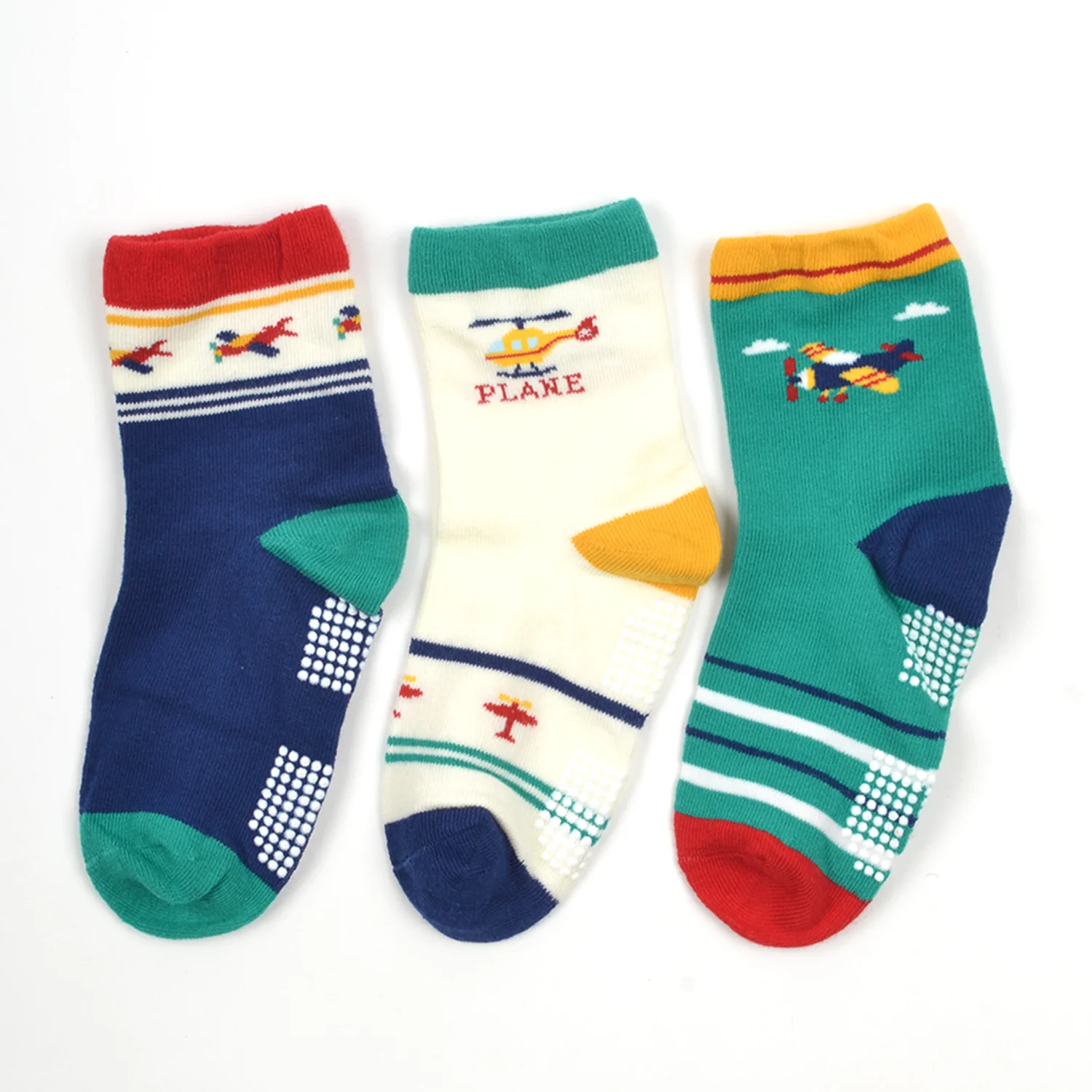 Organic Cotton Anti-Skid Socks for Boys | Non-Slip Grip Socks | Mixed Prints & Designs | Pack of 3 - Image 4