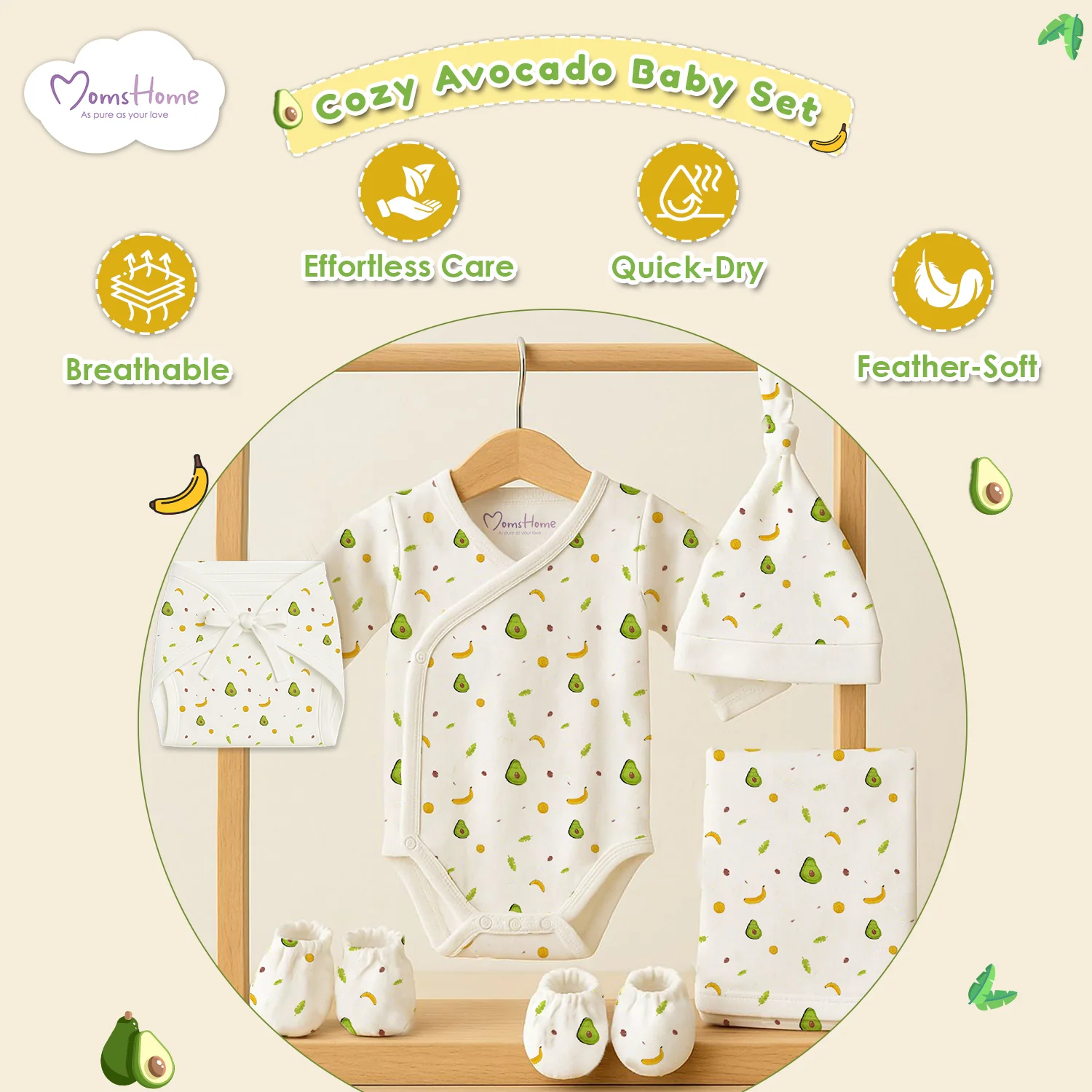 Organic Cotton Baby Clothing Set |  Baby Essential Clothes For Boys & Girls | Baby Shower Gift Hamper | 0-6 Months | Avocado | Pack of 6 - Image 4