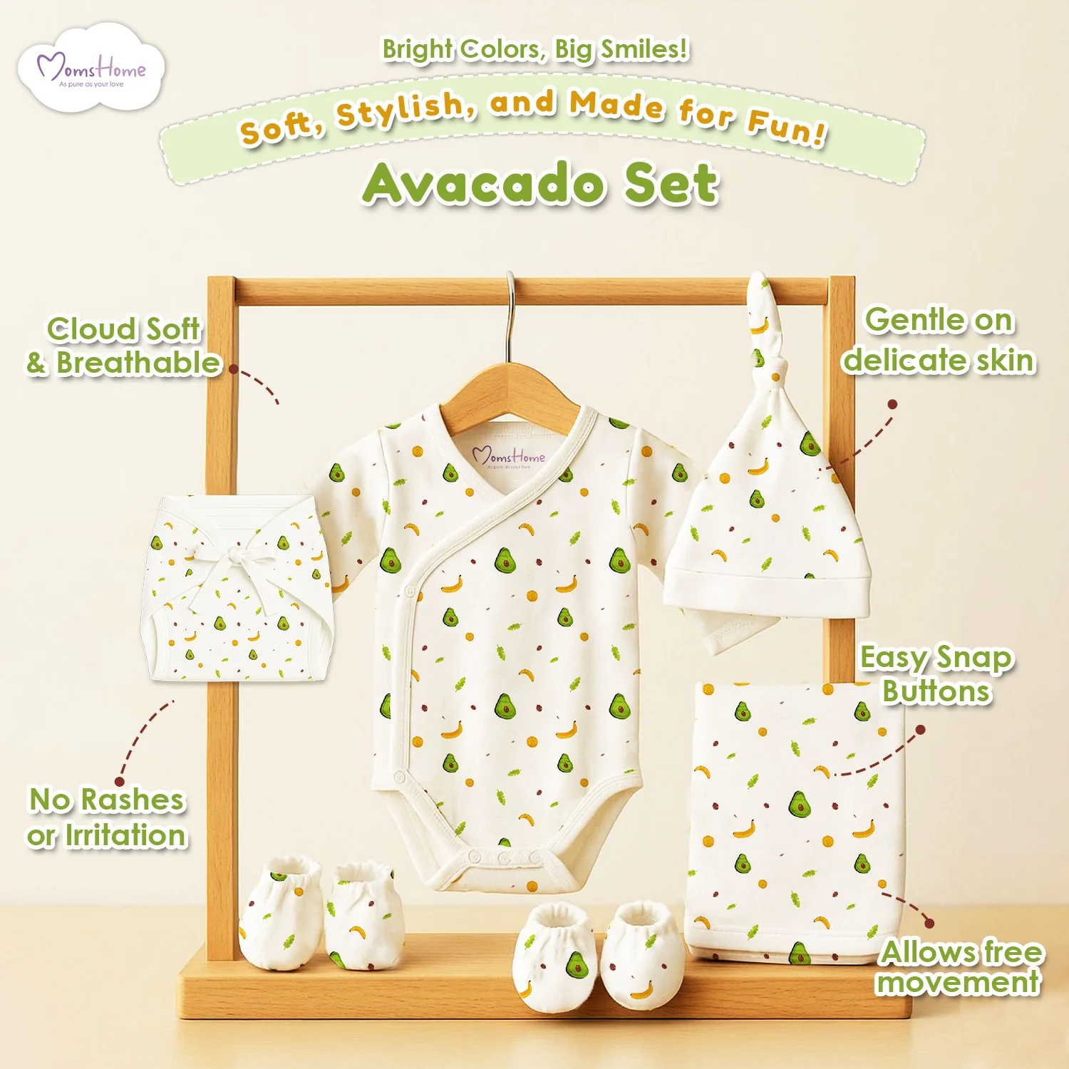 Organic Cotton Baby Clothing Set |  Baby Essential Clothes For Boys & Girls | Baby Shower Gift Hamper | 0-6 Months | Avocado | Pack of 6 - Image 5