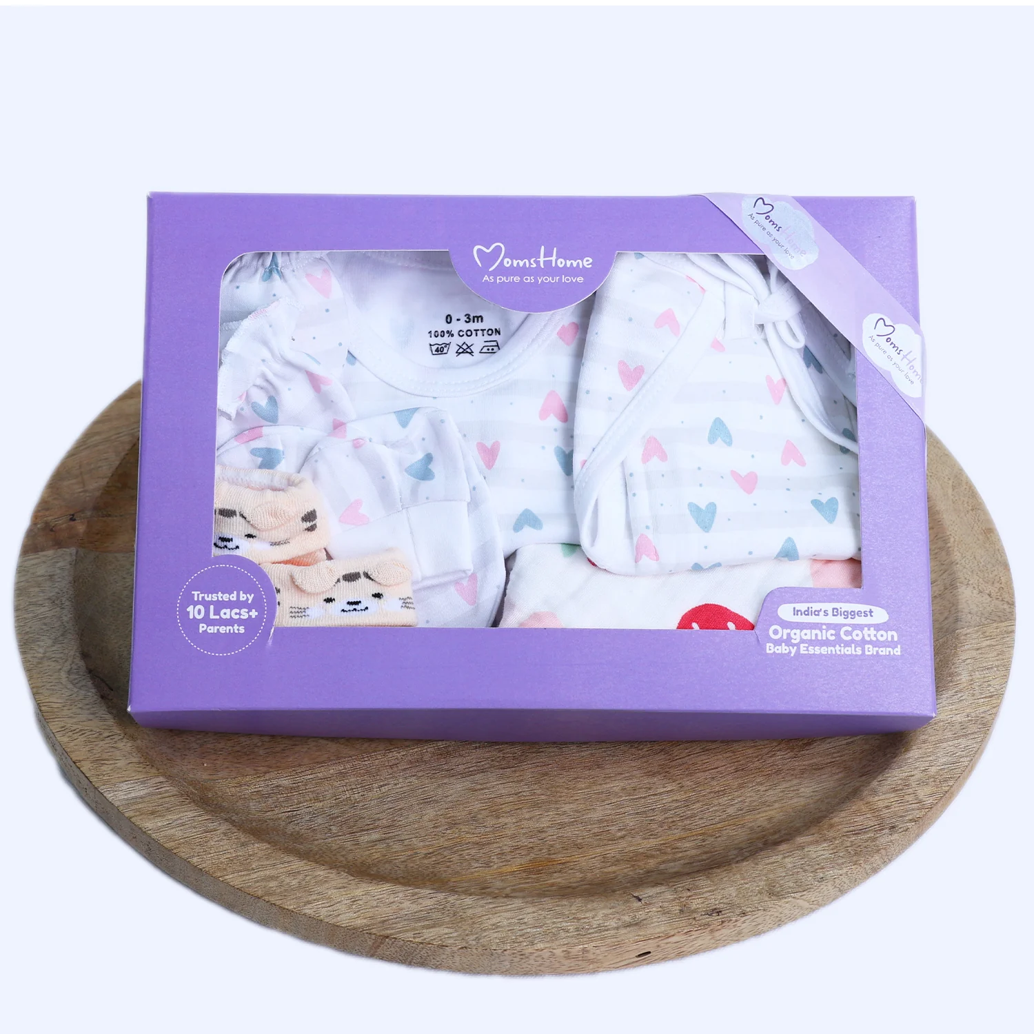 Organic Cotton Baby Essentials Gift Set | Baby Shower Gift Hamper | Baby Clothing Gift Combo | 0-6 Months | Little Heart | Pack of 7 - Image 6
